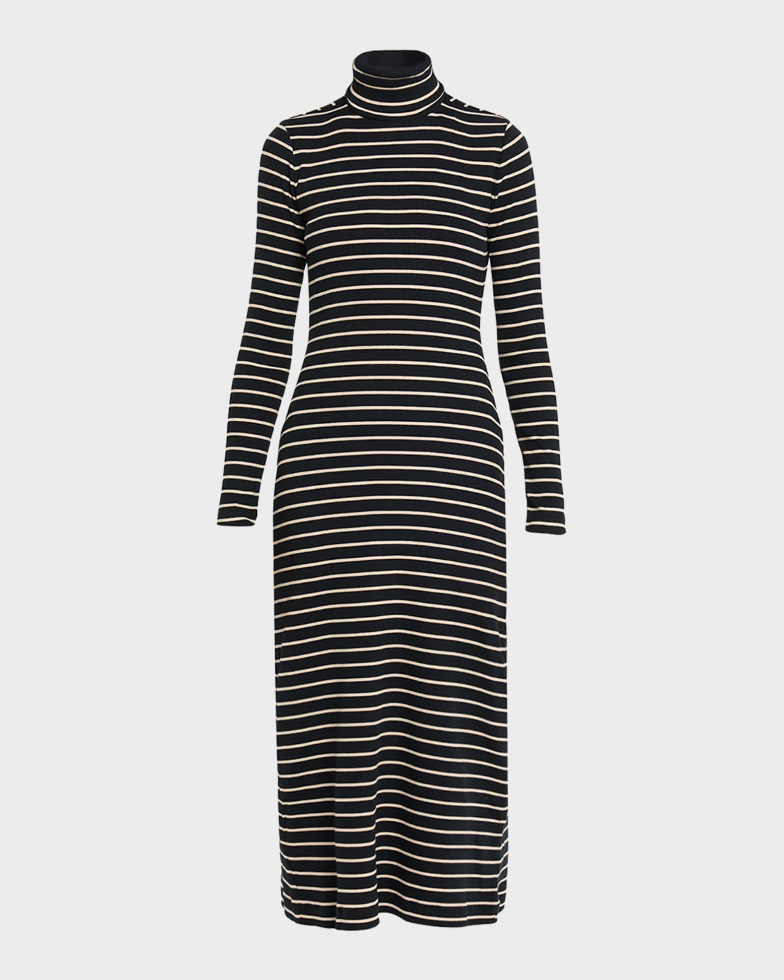 Proenza Schouler White Label Frances Stripe Rib-Knit Turtleneck Dress, Black/Mush, Women's, Small, Casual & Work Dresses Knit Dresses