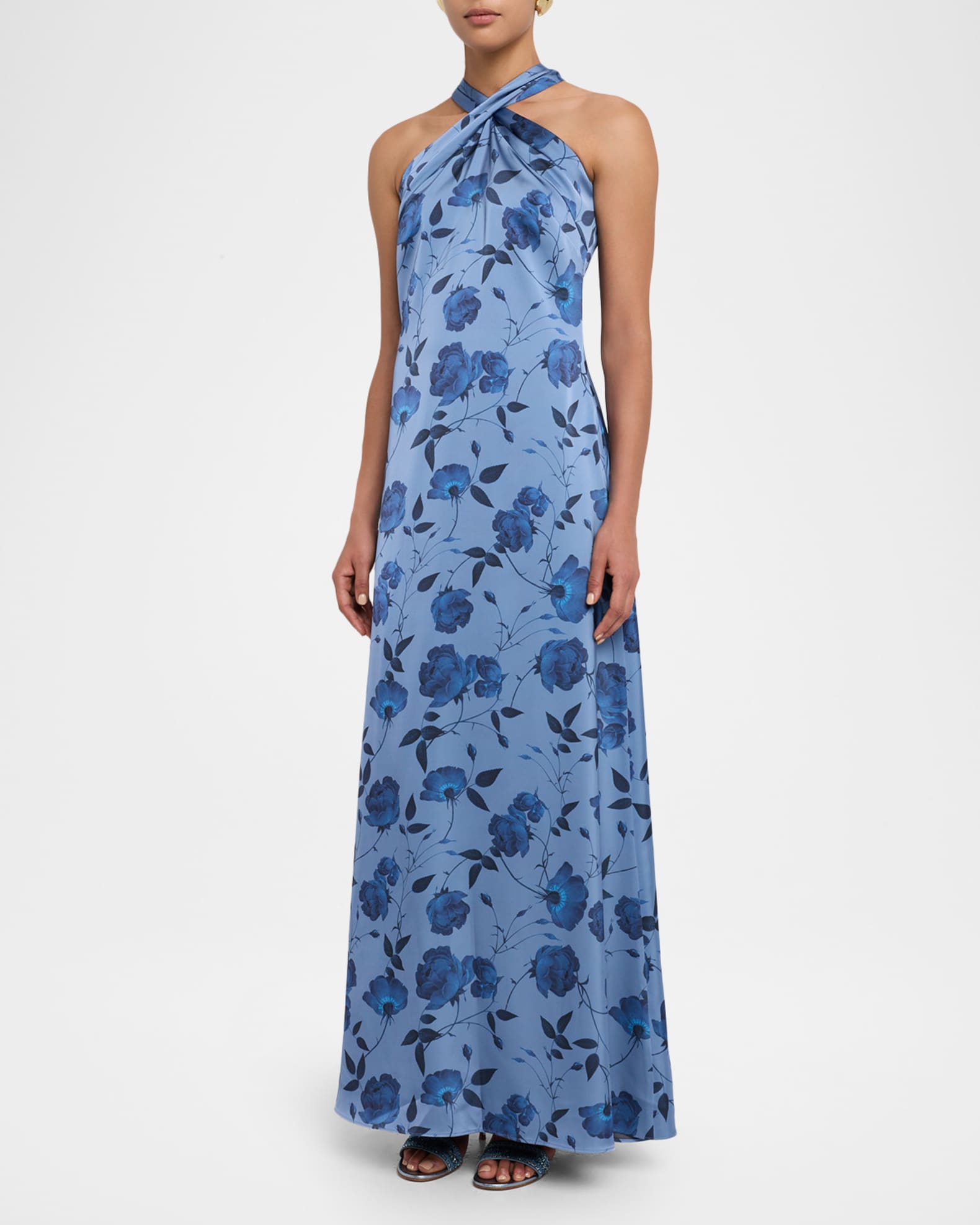 Sachin & Babi Laurant Floral-Print Satin Crepe Halter Gown | Neiman Marcus