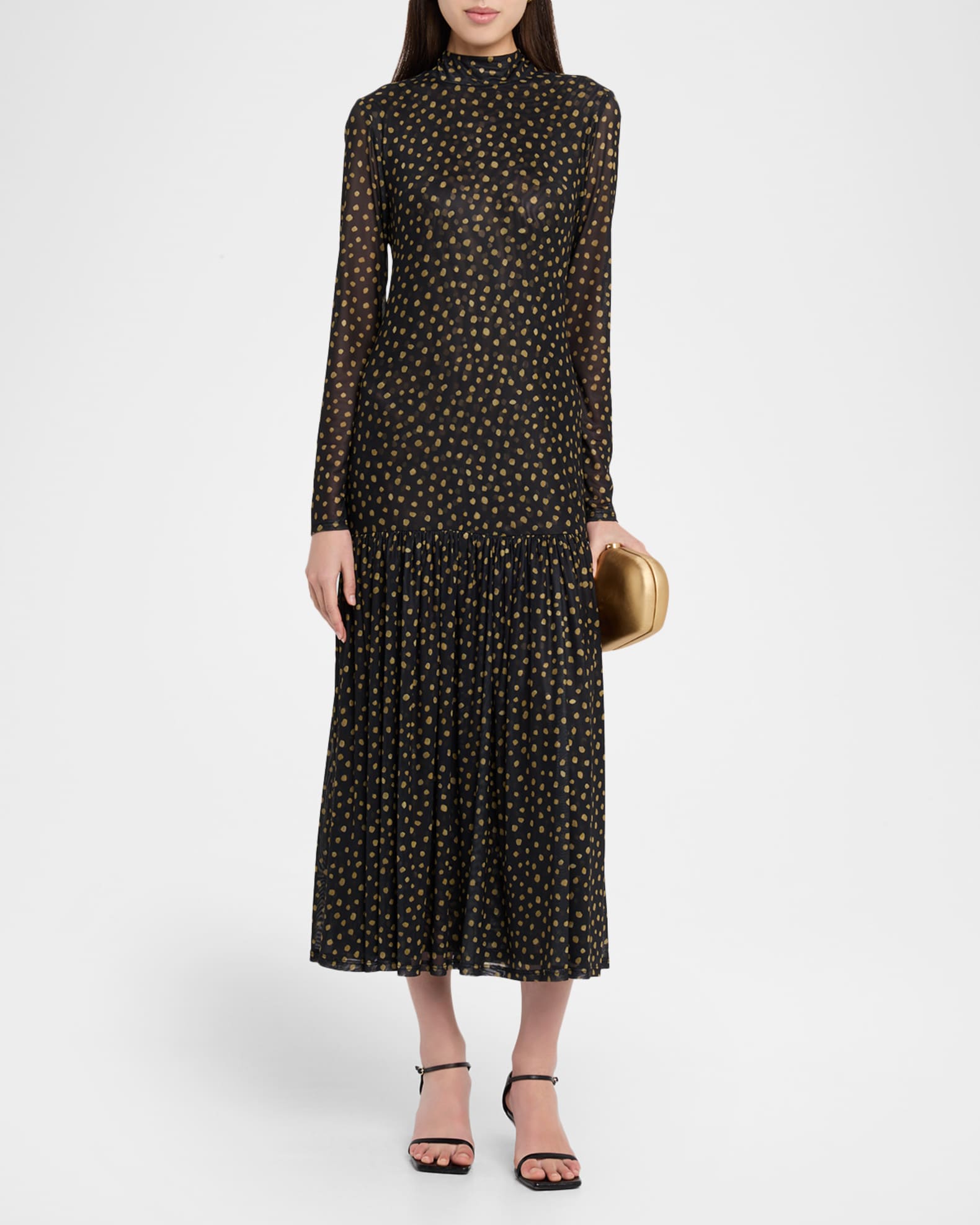 Misa Leylani Polka-Dot Mesh Maxi Dress - Golden Pol