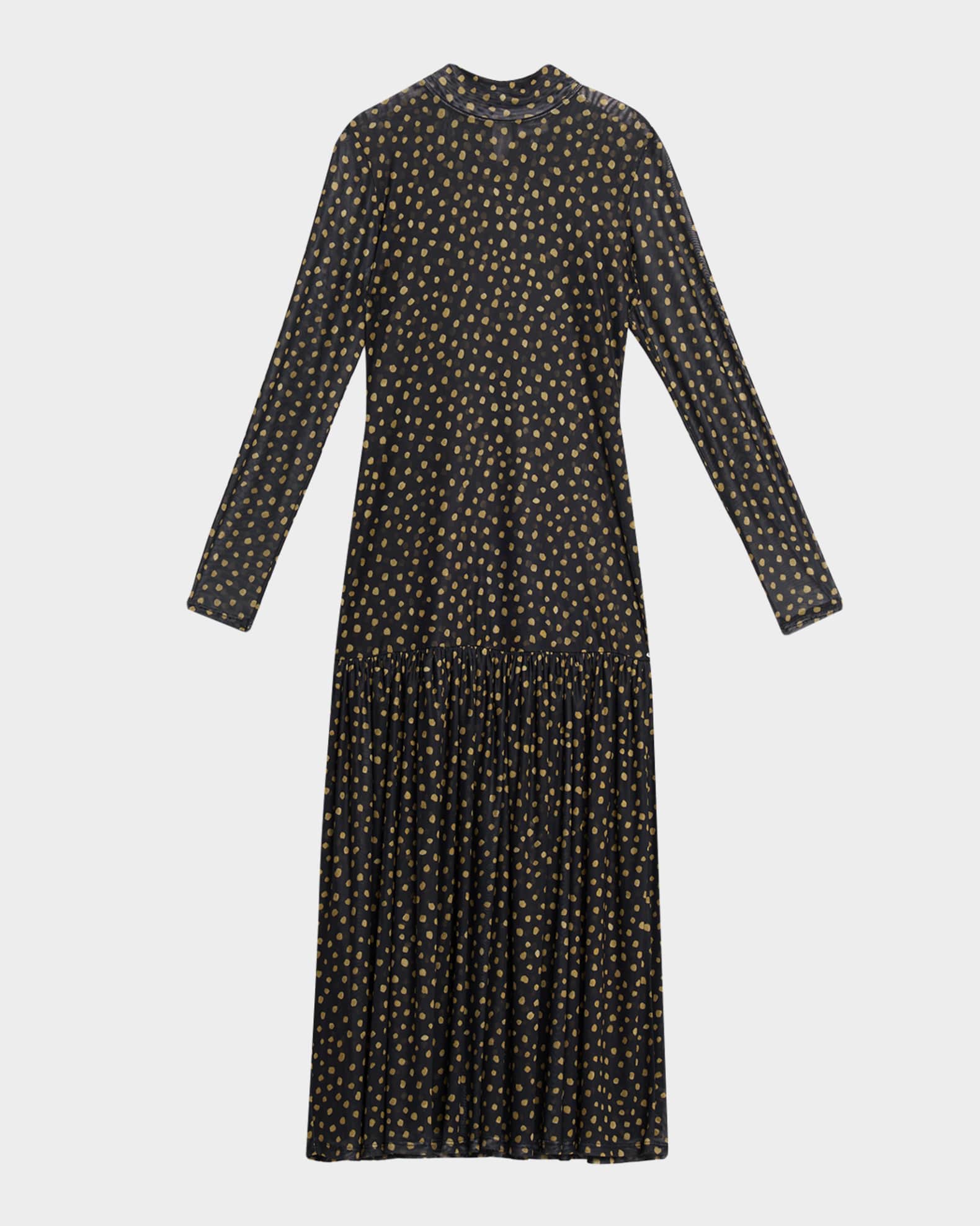 Misa Leylani Polka-Dot Mesh Maxi Dress - Golden Pol
