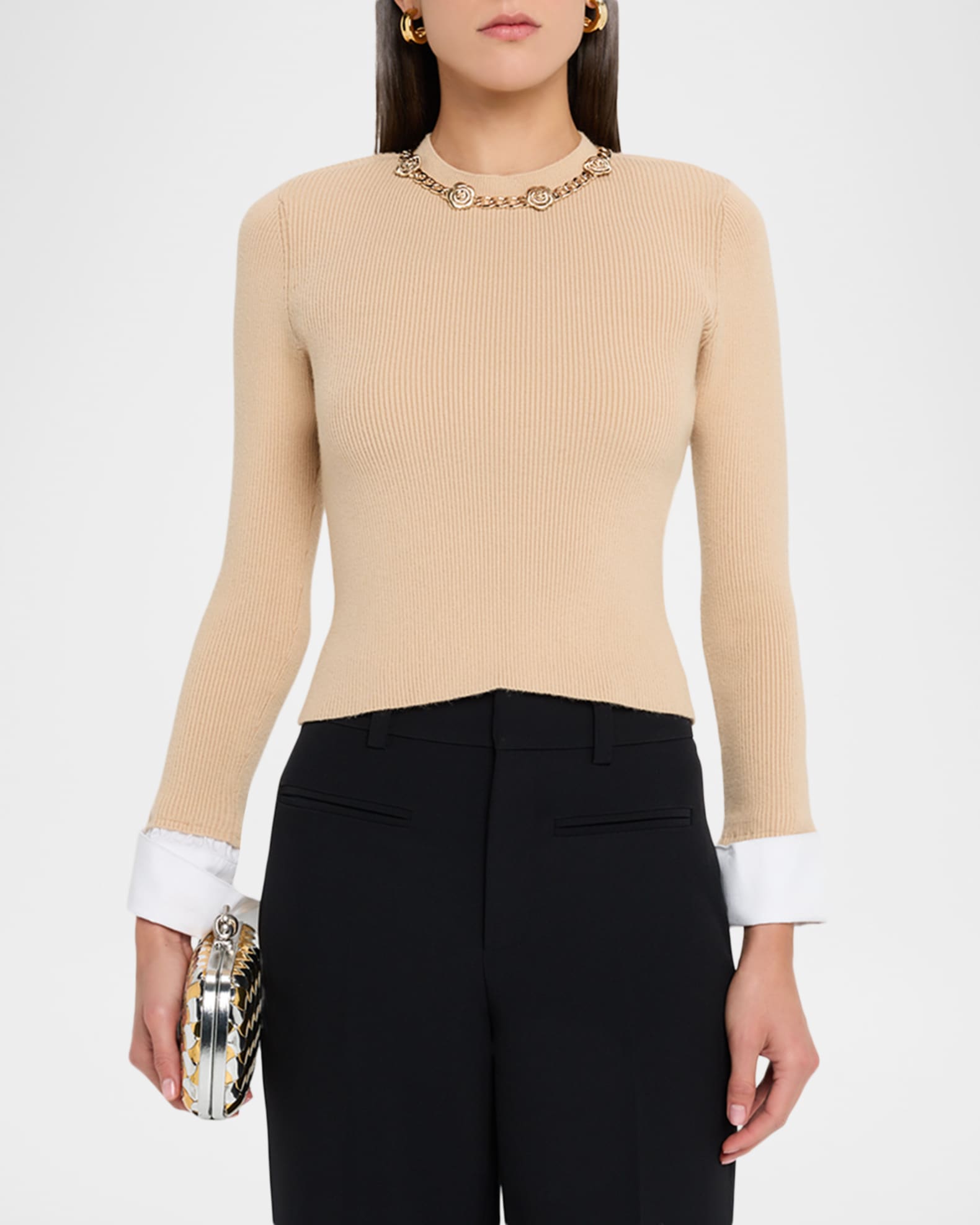 Rose Love Lines Pattern Crew Neck Puff Sleeve Sweater main image 0