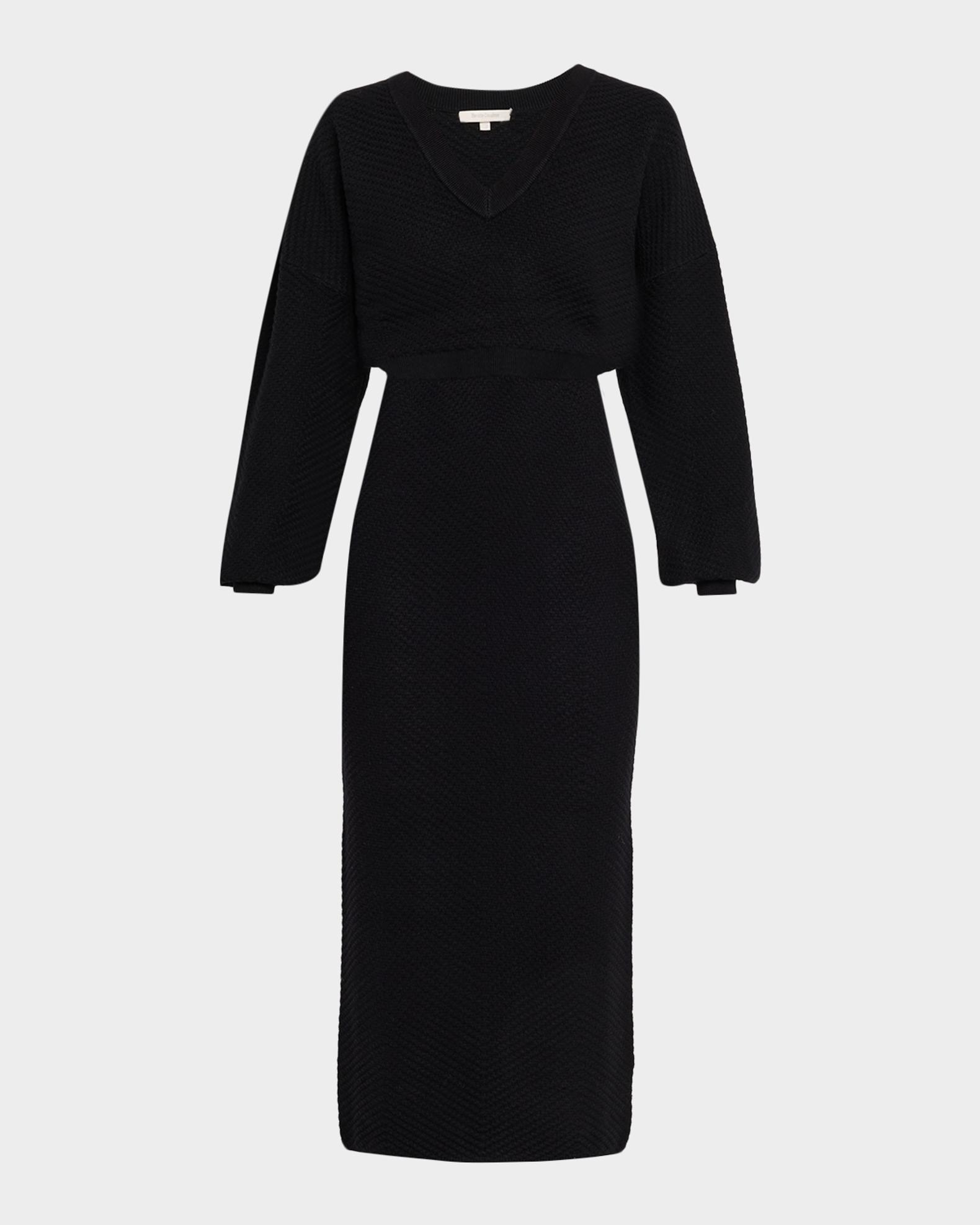 favorite daughter black dress The Ava Chevron Knit Midi S25SBK1884 quality lamb leather Colour:Off White/pink ZAPAKA Women Black White