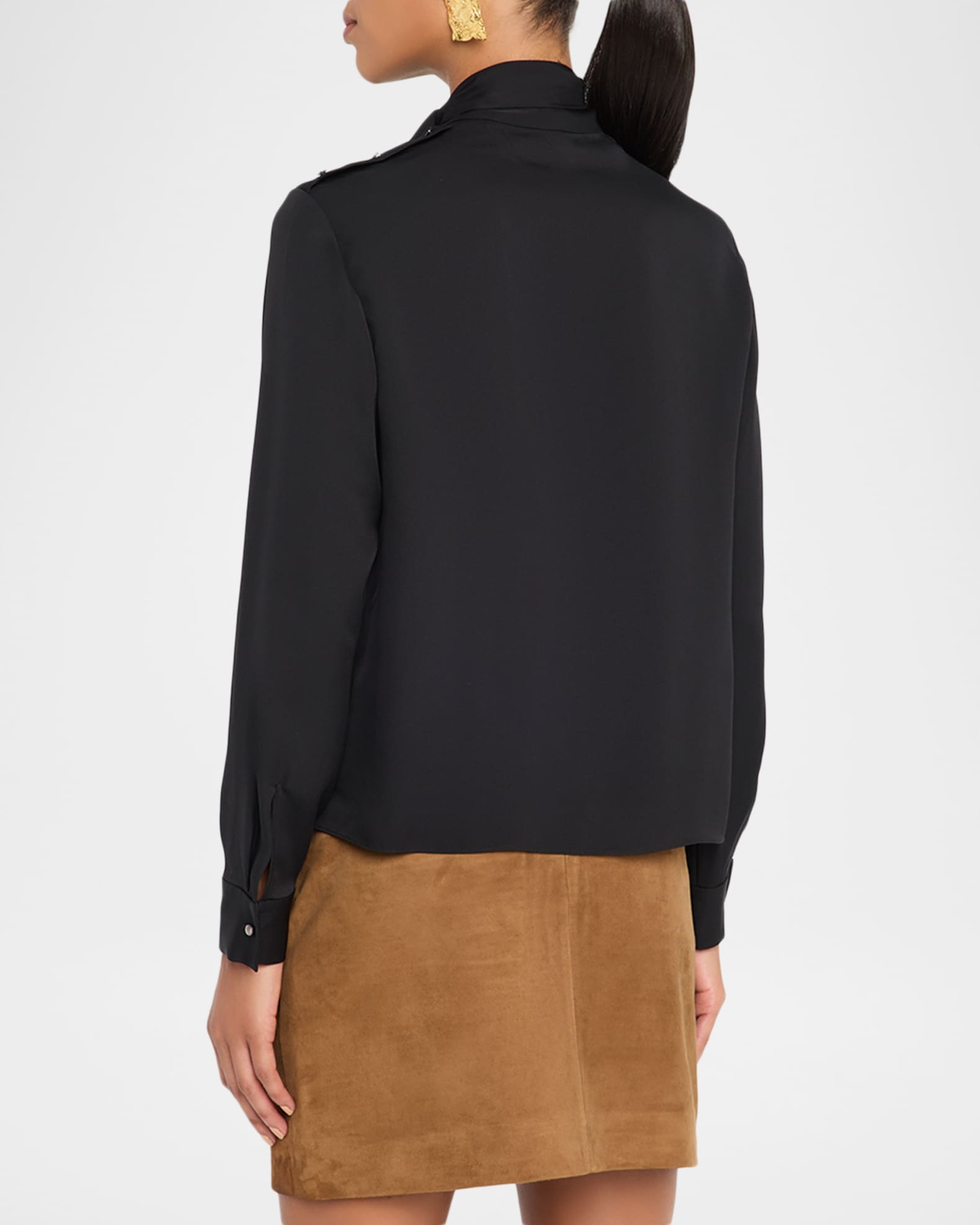 Tassel Tie Neck Long Sleeve Blouse main image 0