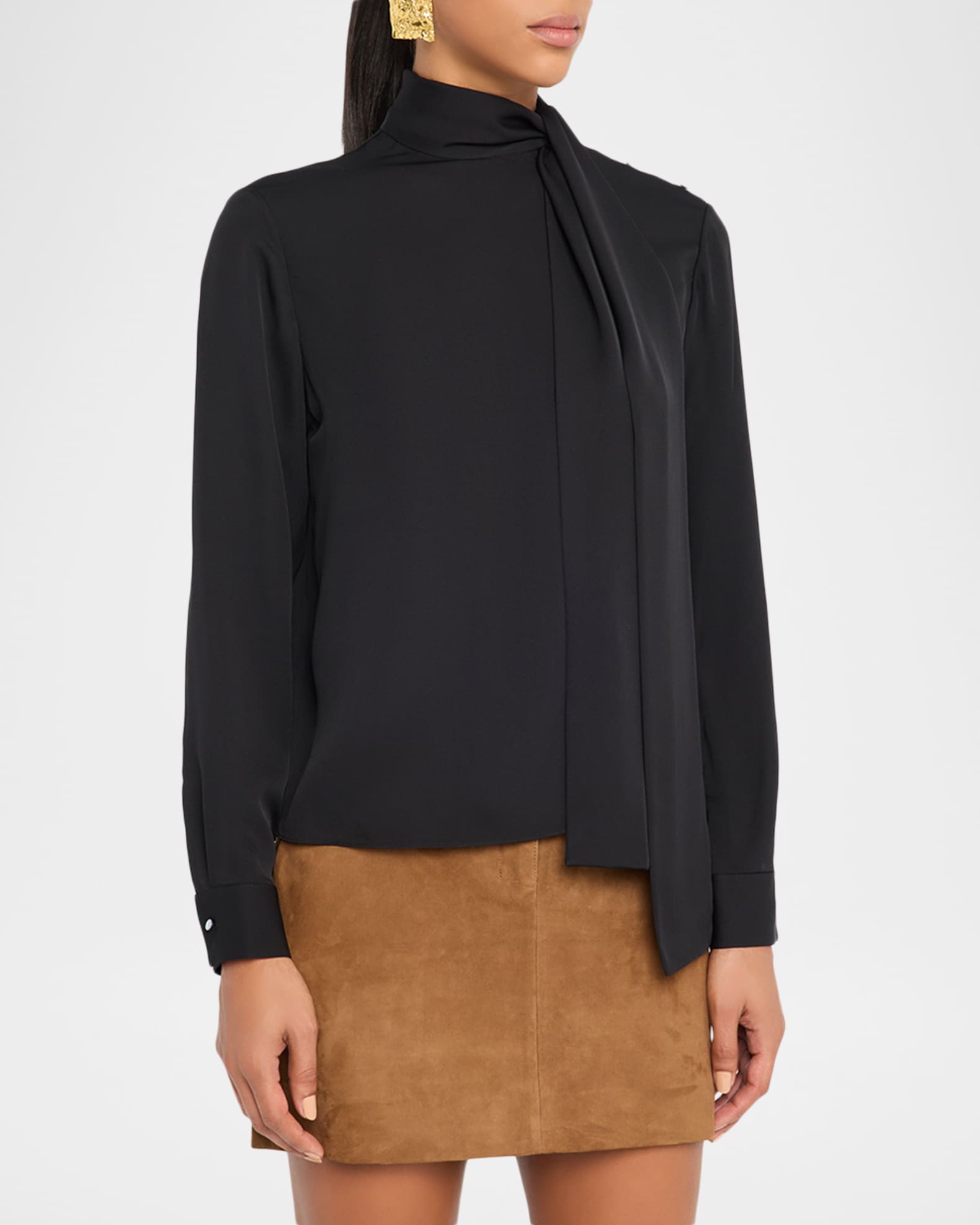 Theory Long-Sleeve Silk Tie-Neck Blouse | Neiman Marcus