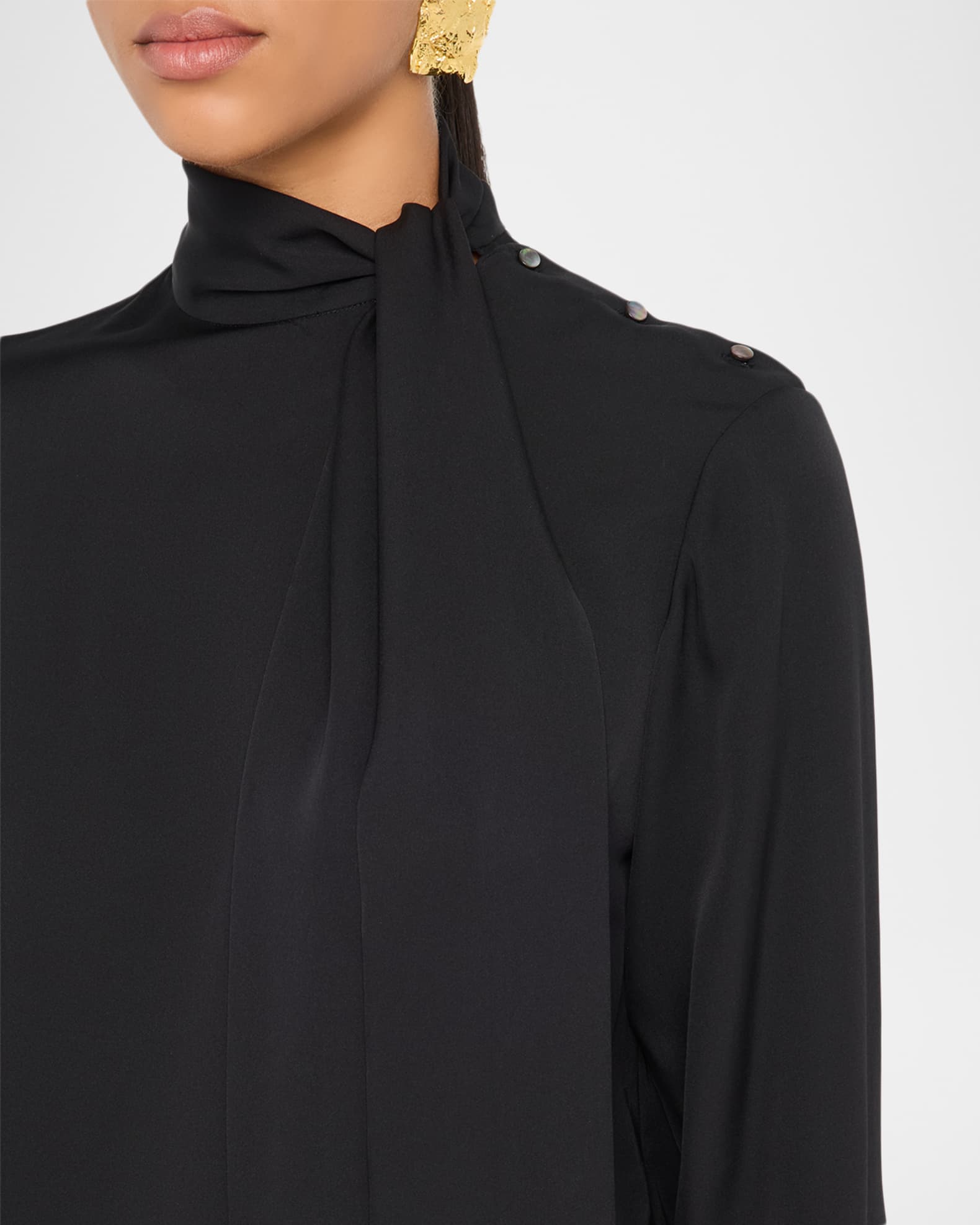 Theory Long-Sleeve Silk Tie-Neck Blouse | Neiman Marcus