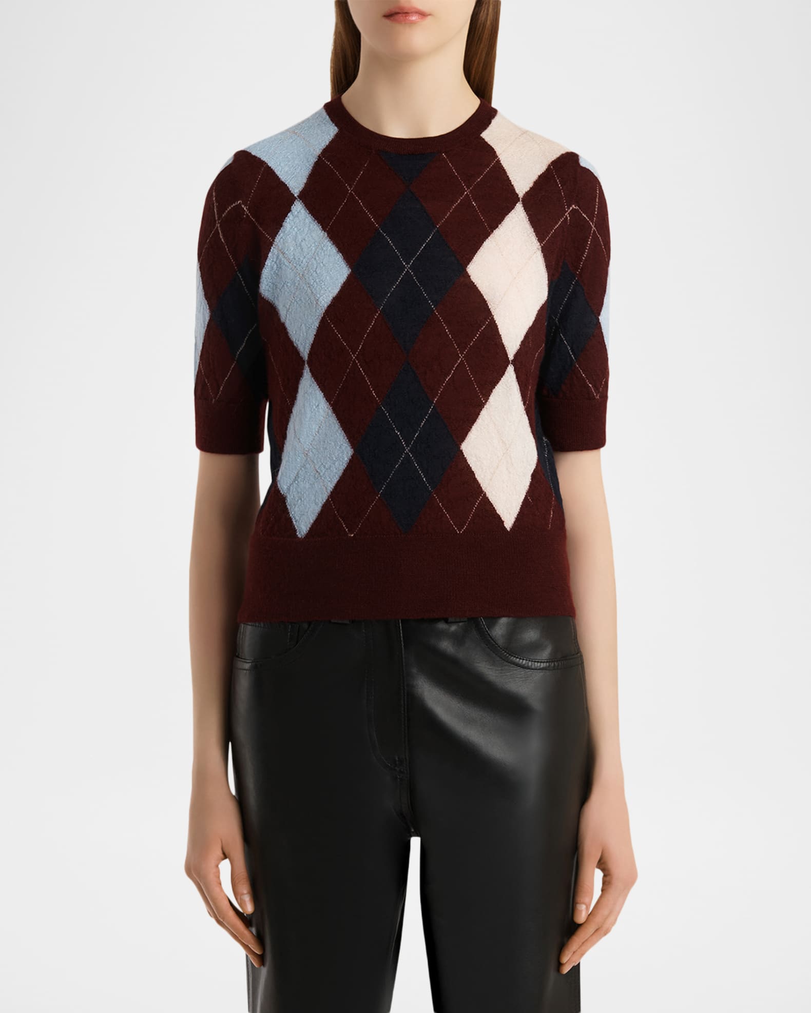 Khaite Anders Argyle Cashmere Short-Sleeve Sweater | Neiman Marcus
