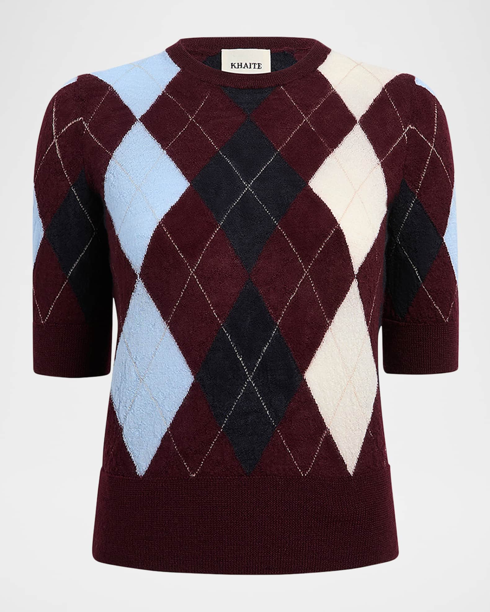 Khaite Anders Argyle Cashmere Short-Sleeve Sweater | Neiman Marcus