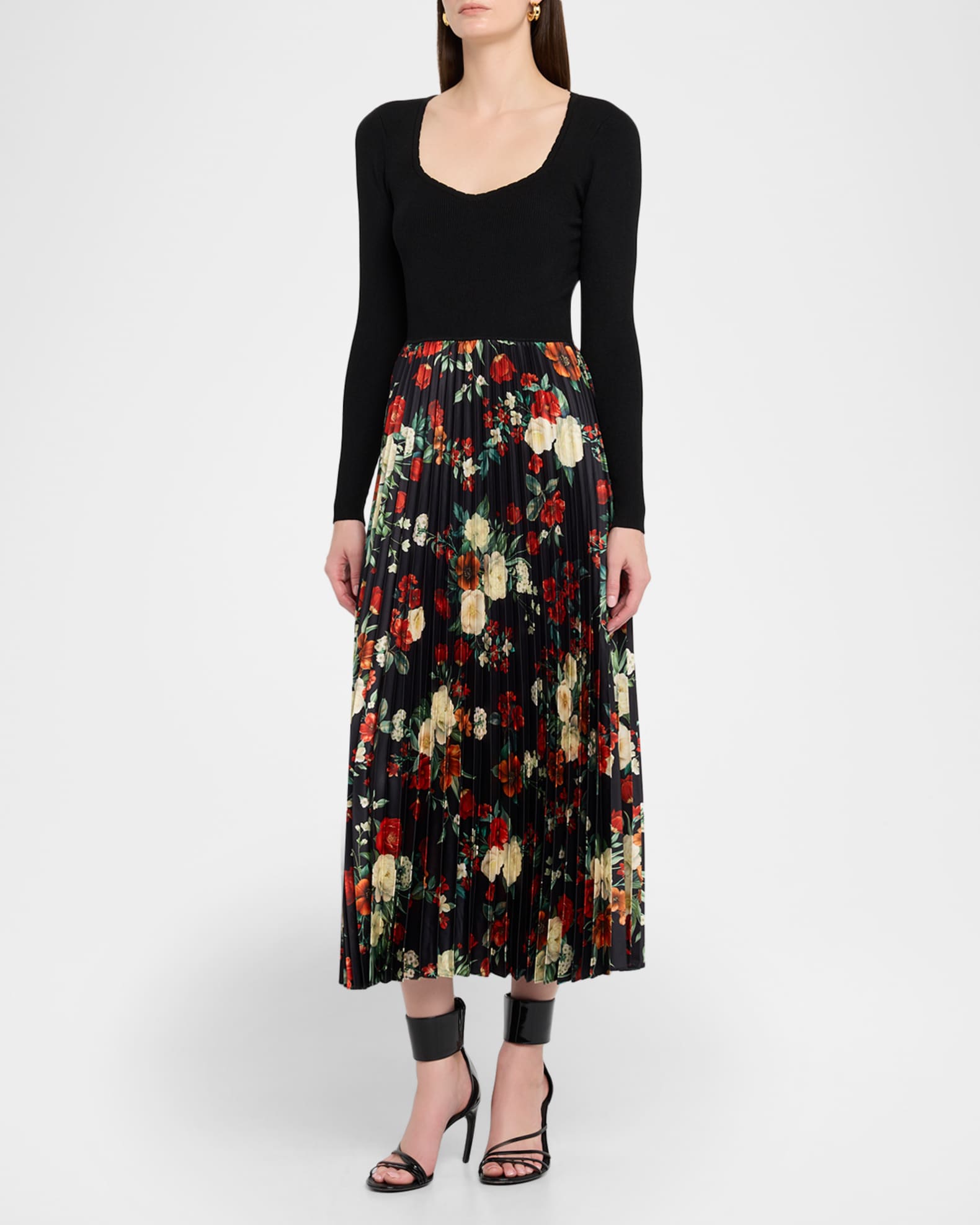 Elie Tahari The Mave Mixed Media Midi Dress - Noir And L