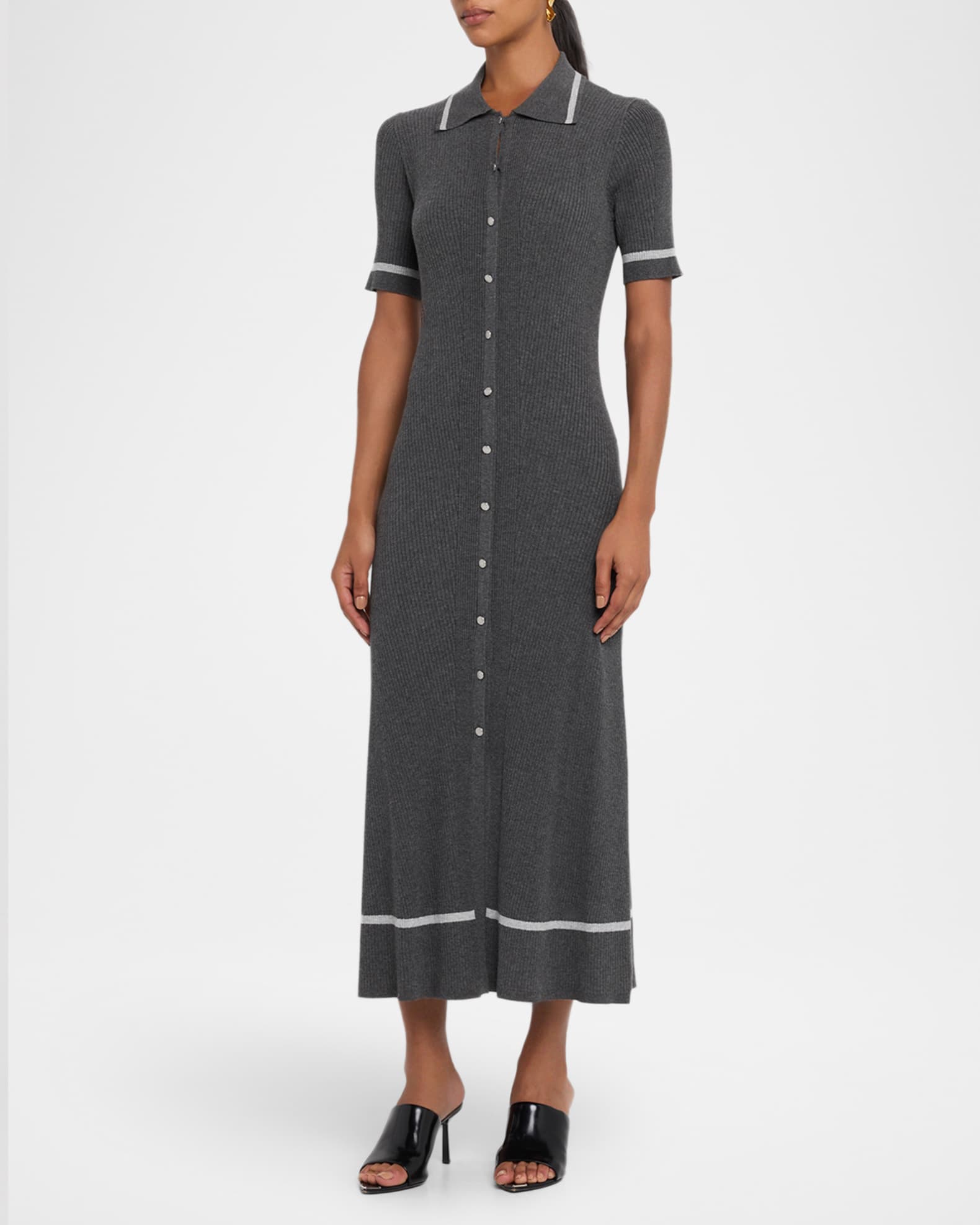 Rag & Bone Women's Kassy Midi Polo Dress - Gray - Size M - Charcoal