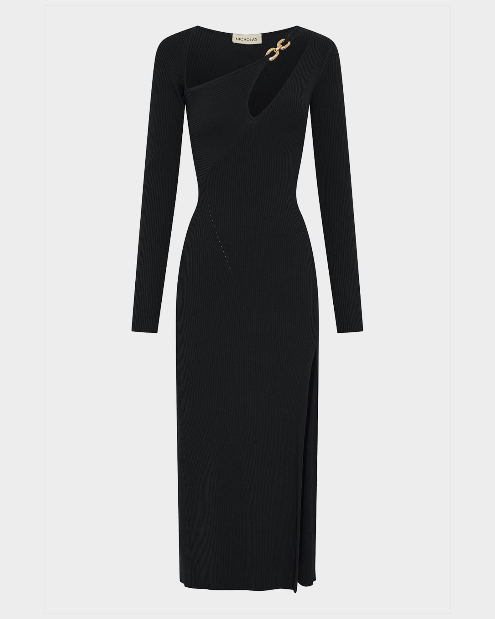 NICHOLAS Ginerva Cutout Chain-Link Ribbed Midi Dress | Neiman Marcus