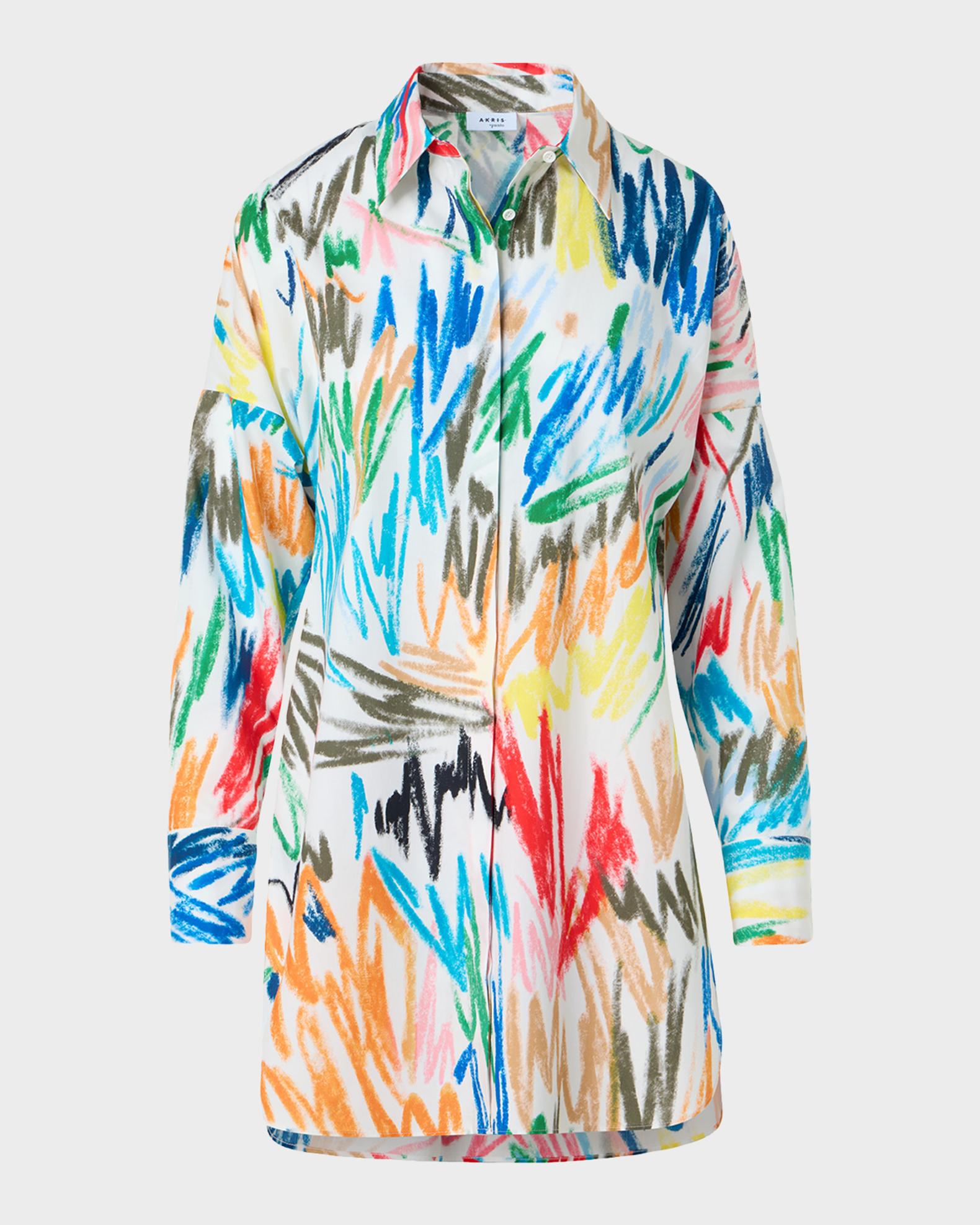 Akris punto Scribble-Print Cotton Poplin Tunic Blouse | Neiman Marcus