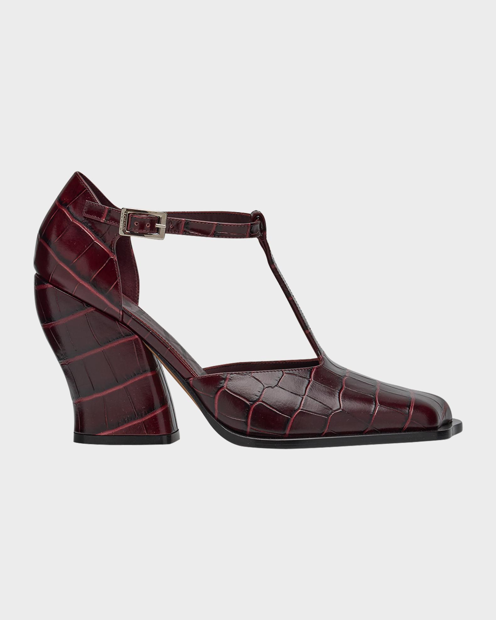 Loewe Onda Croc-Embossed Leather T-Bar Pumps | Neiman Marcus