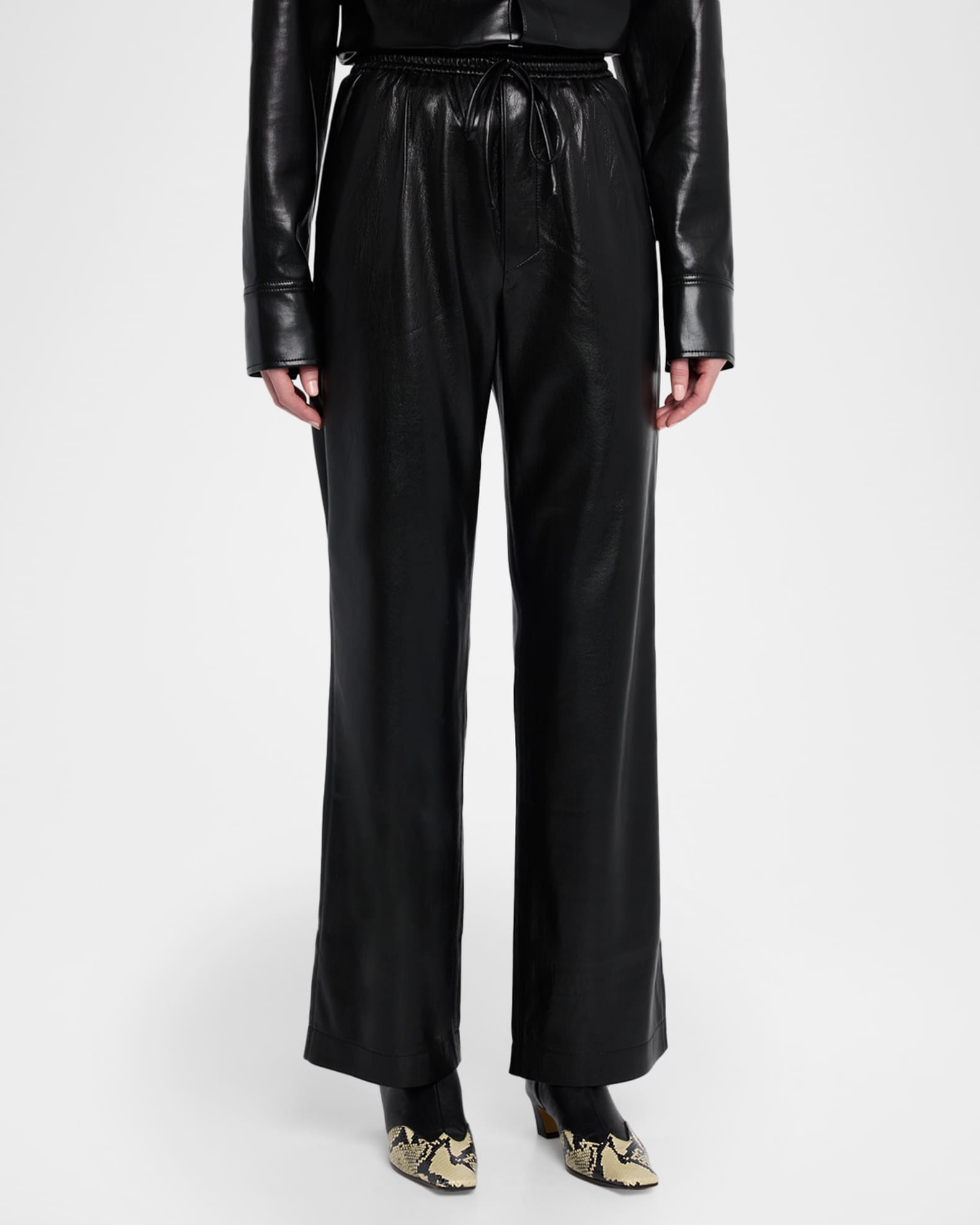 Nanushka Calie Alt-Leather Drawstring Pants | Neiman Marcus