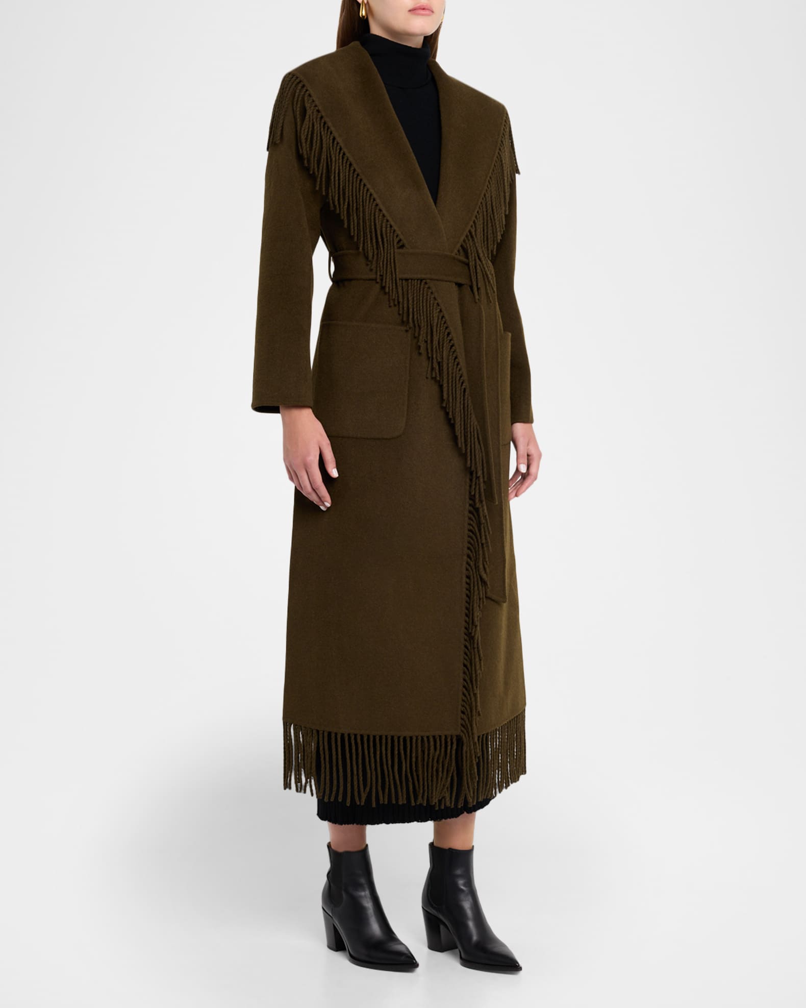 SIMKHAI Carrie Fringe Wool Long Coat | Neiman Marcus