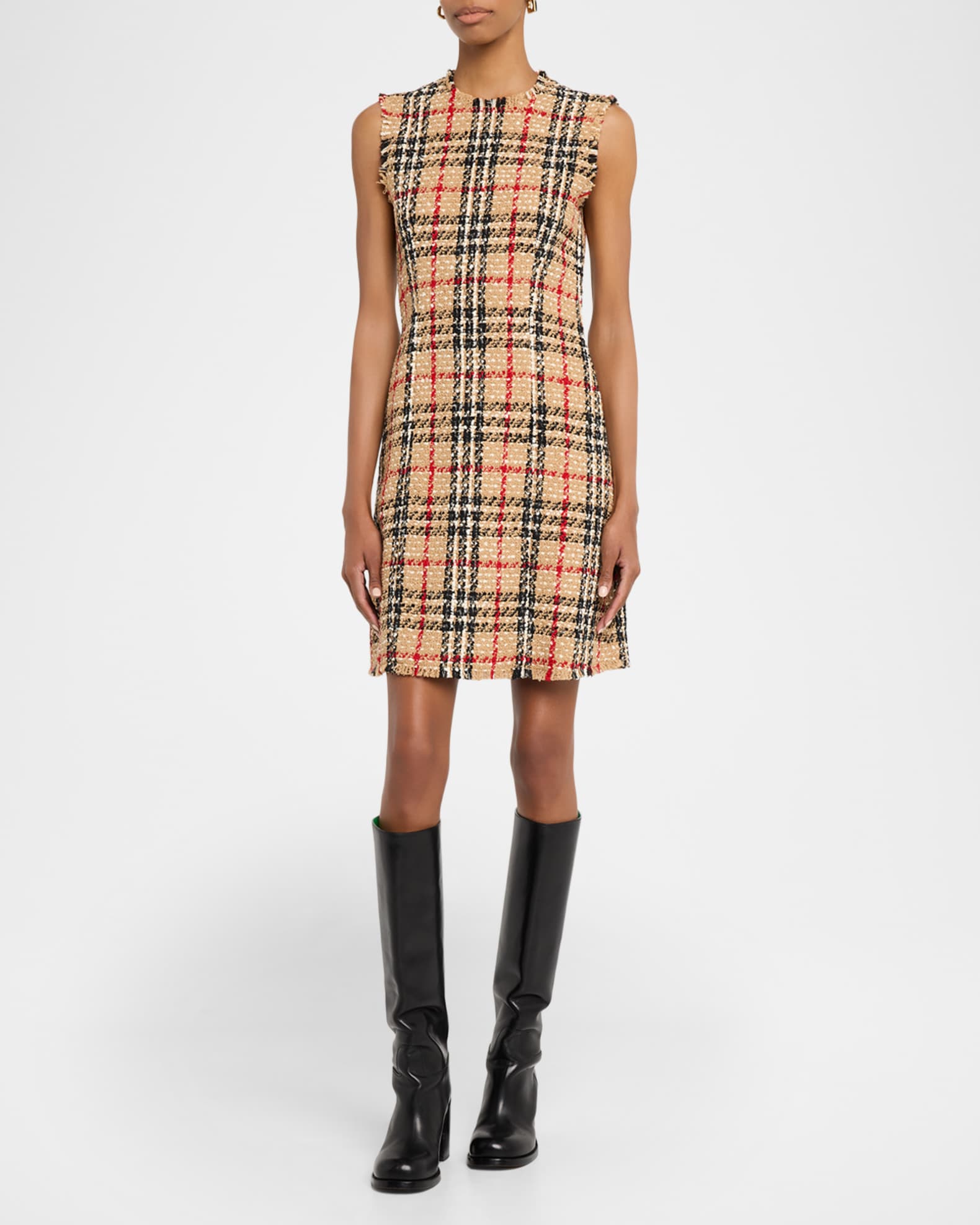 Burberry Abigail Check Wool-Blend Bouclé Mini Dress | Neiman Marcus