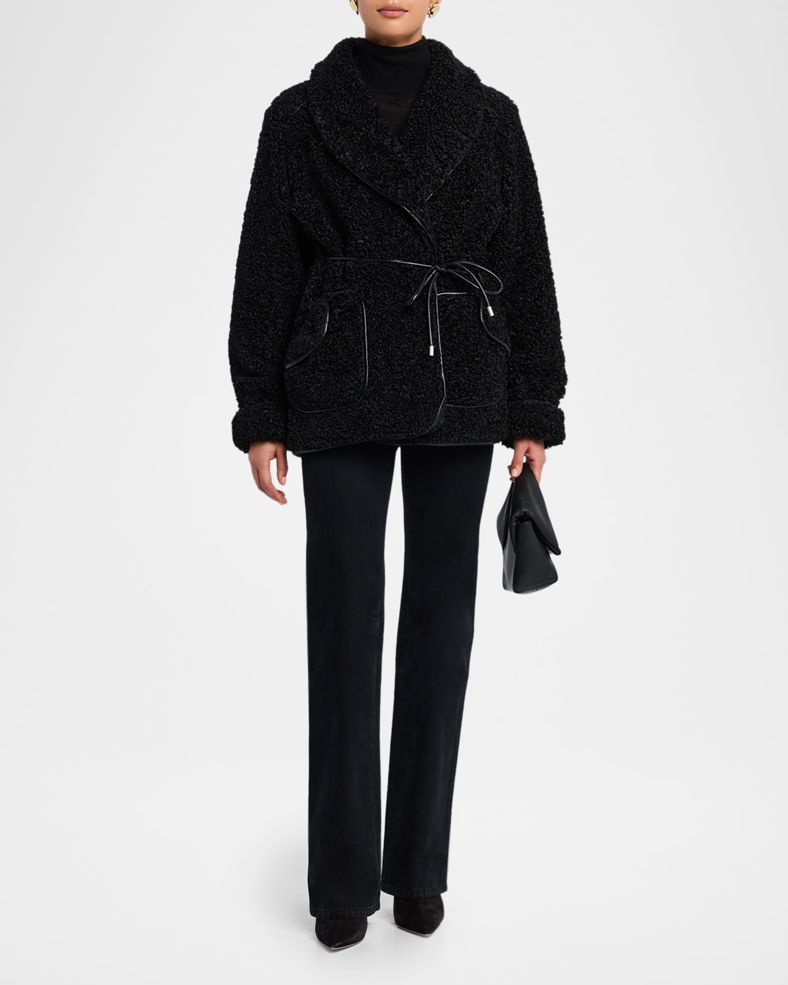 SIMKHAI Kimia Tie Waist Sherpa Jacket | Neiman Marcus
