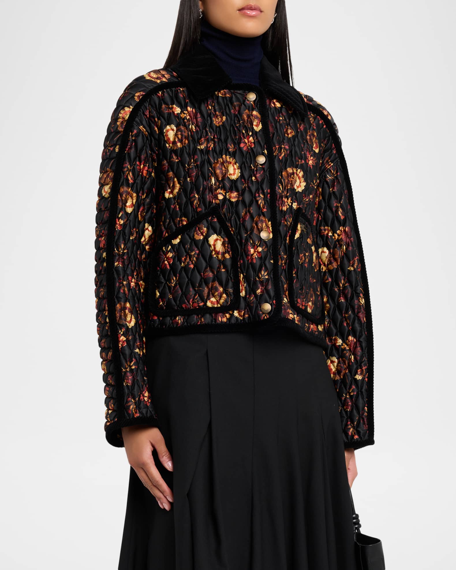 Burberry Floriston Corduroy-Trim Quilted Barn Jacket | Neiman Marcus