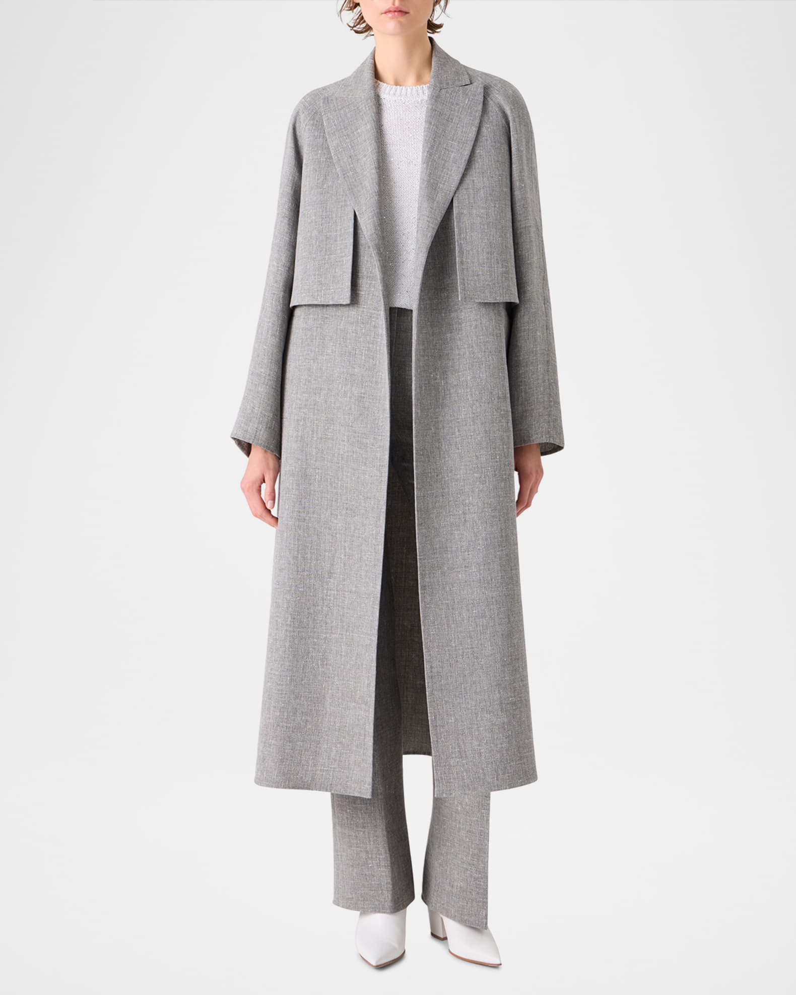 Akris Zendaya Duo Wool-Linen Open Coat With Detachable Bolero