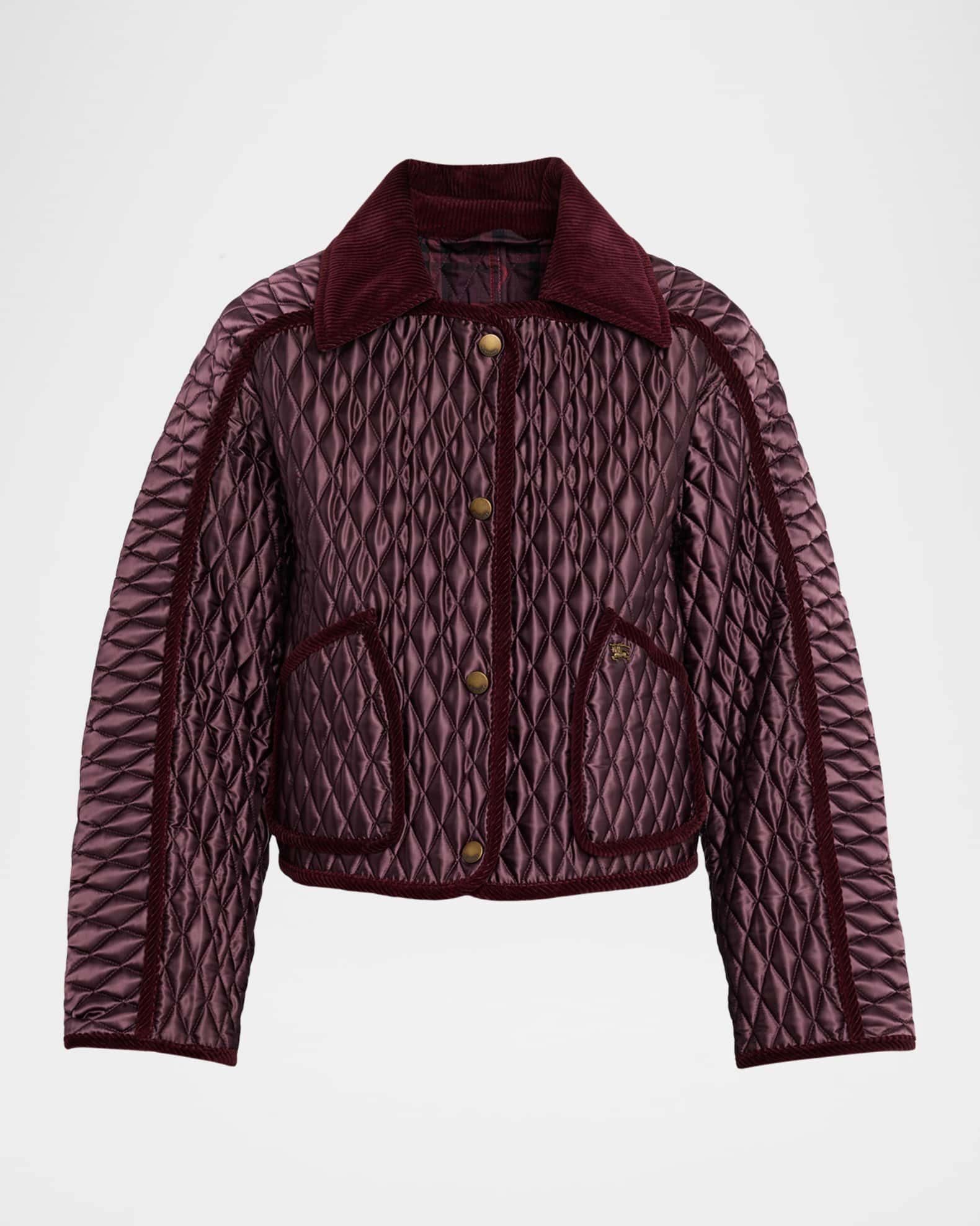 Burberry Floriston Corduroy-Trim Quilted Barn Jacket | Neiman Marcus