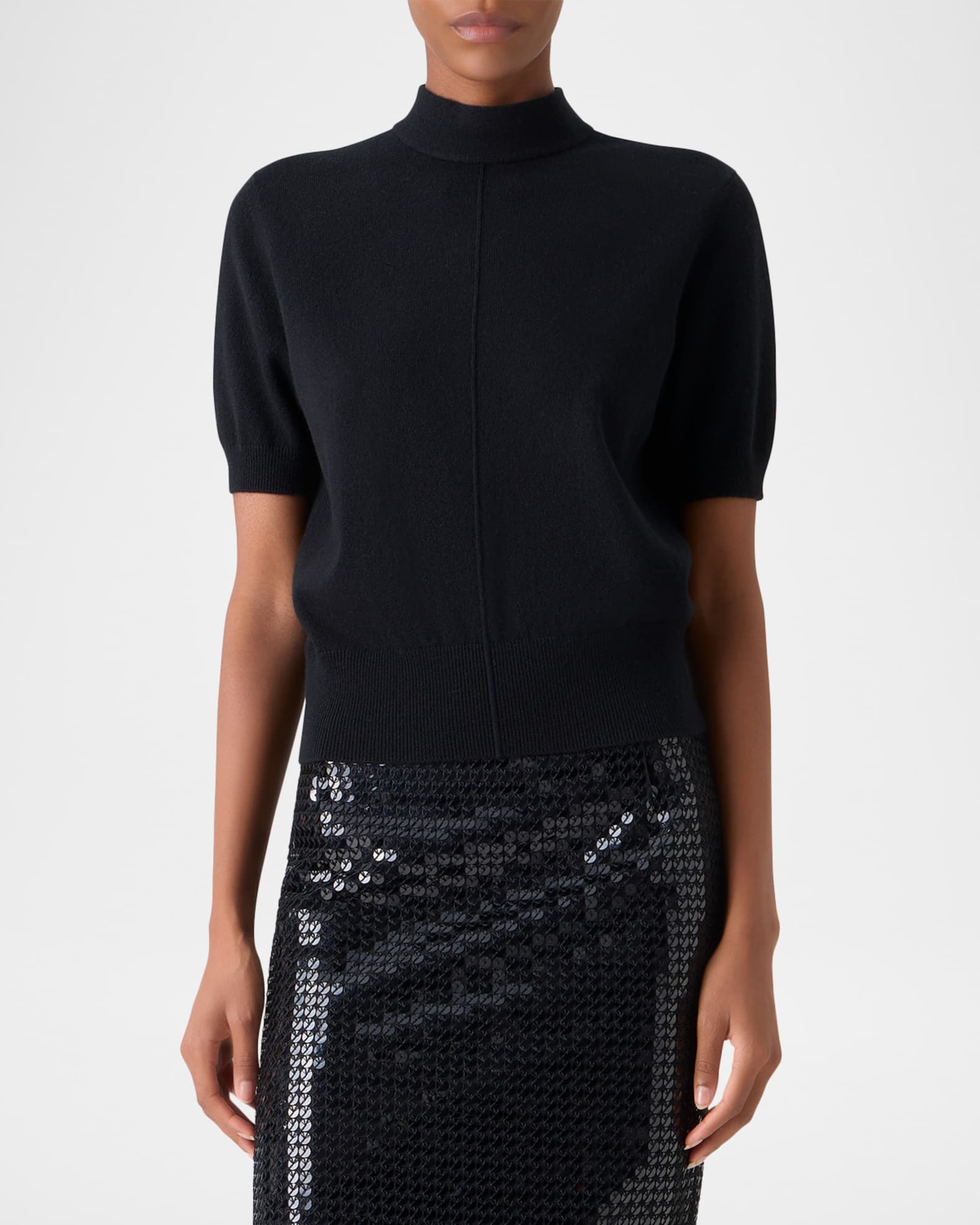 Akris Mock-Neck Short-Sleeve Cashmere Sweater | Neiman Marcus