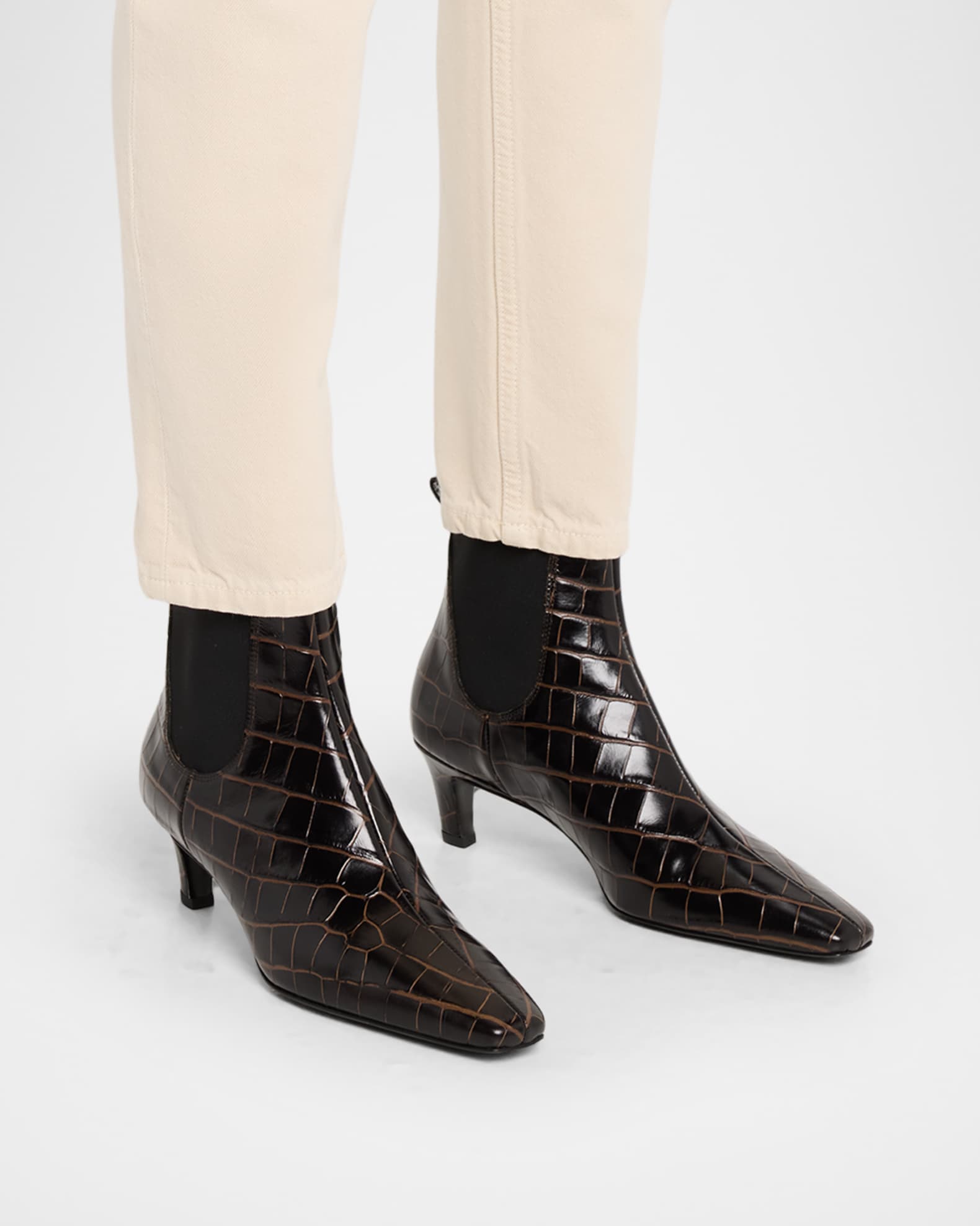 Toteme The Mid Heel Croc-Embossed Leather Ankle Booties | Neiman