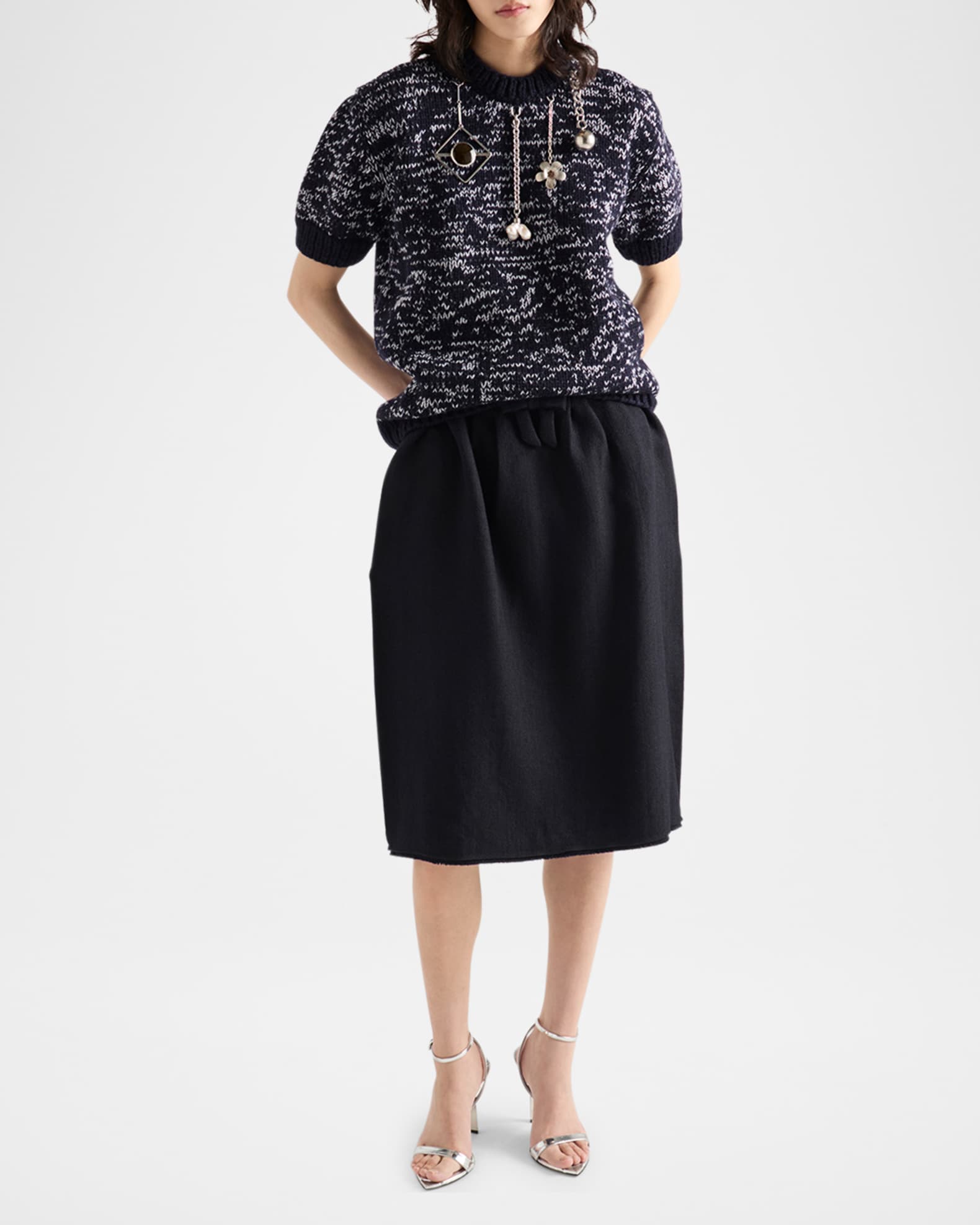 Prada Chevron Wool Midi Skirt | Neiman Marcus