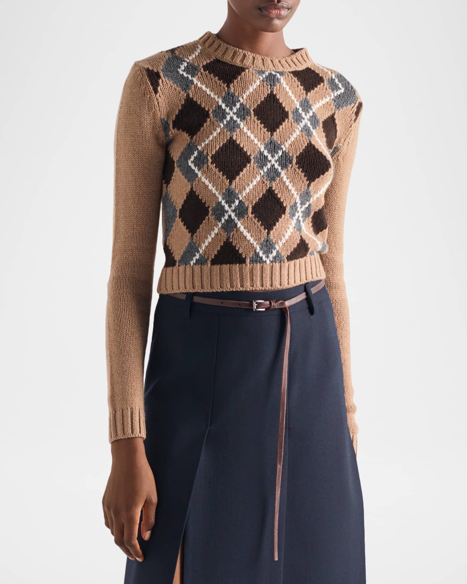 トップス Prada argyle v neck knit sweater Prada argyle v neck knit sweater