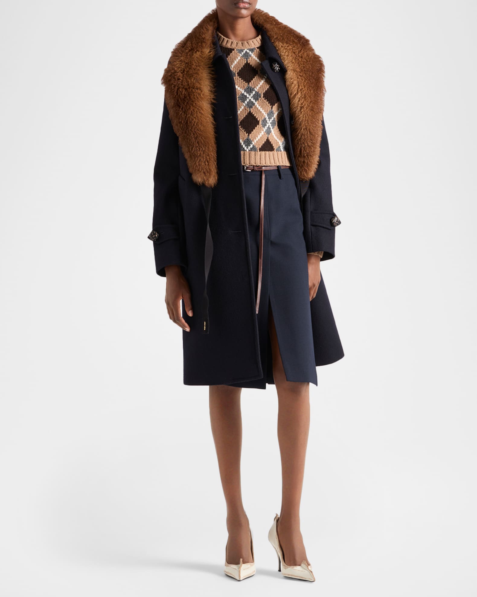 Prada Cashmere Argyle Knit Crewneck Sweater | Neiman Marcus