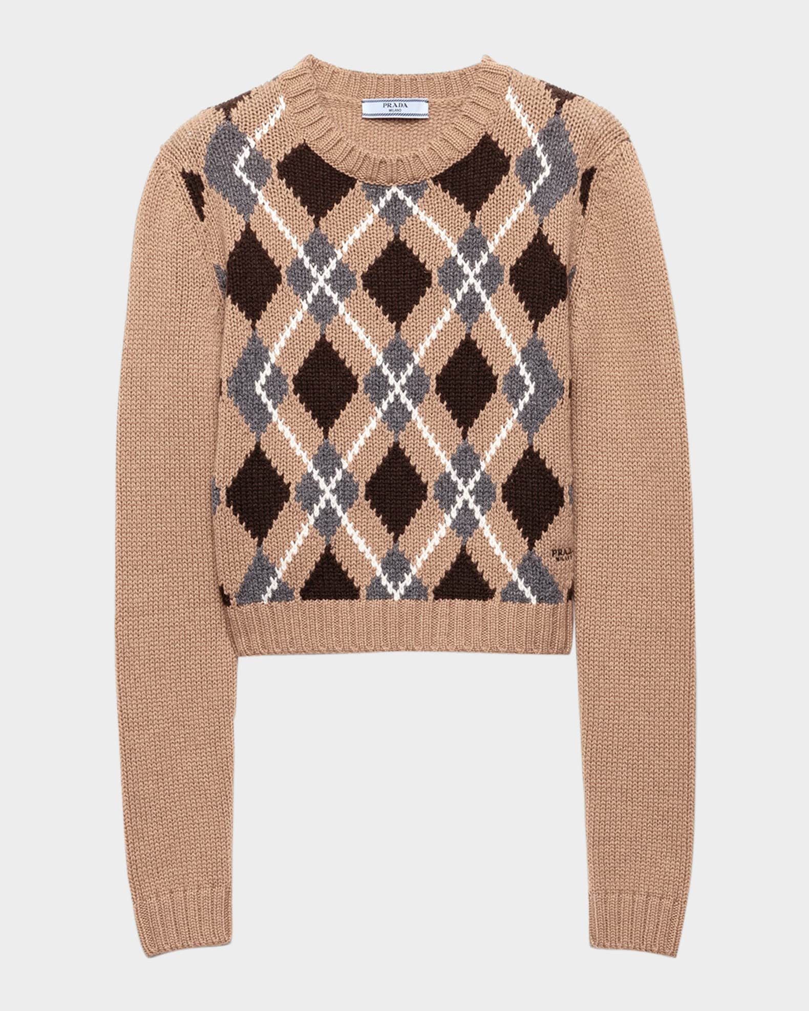 トップス Prada argyle v neck knit sweater Prada Cashmere Argyle V-Neck Sweater - Brown | Editorialist