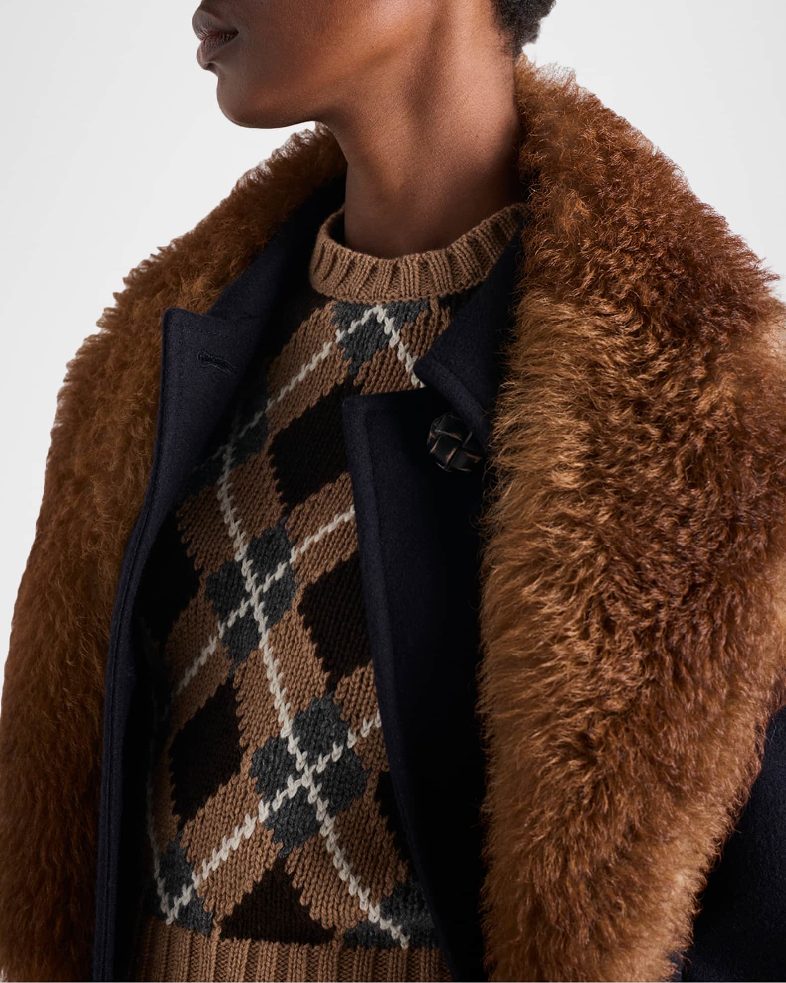 トップス archive PRADA Wool Cashmere Fur Knit Prada Cashmere Argyle Knit Crewneck Sweater | Neiman Marcus トップス