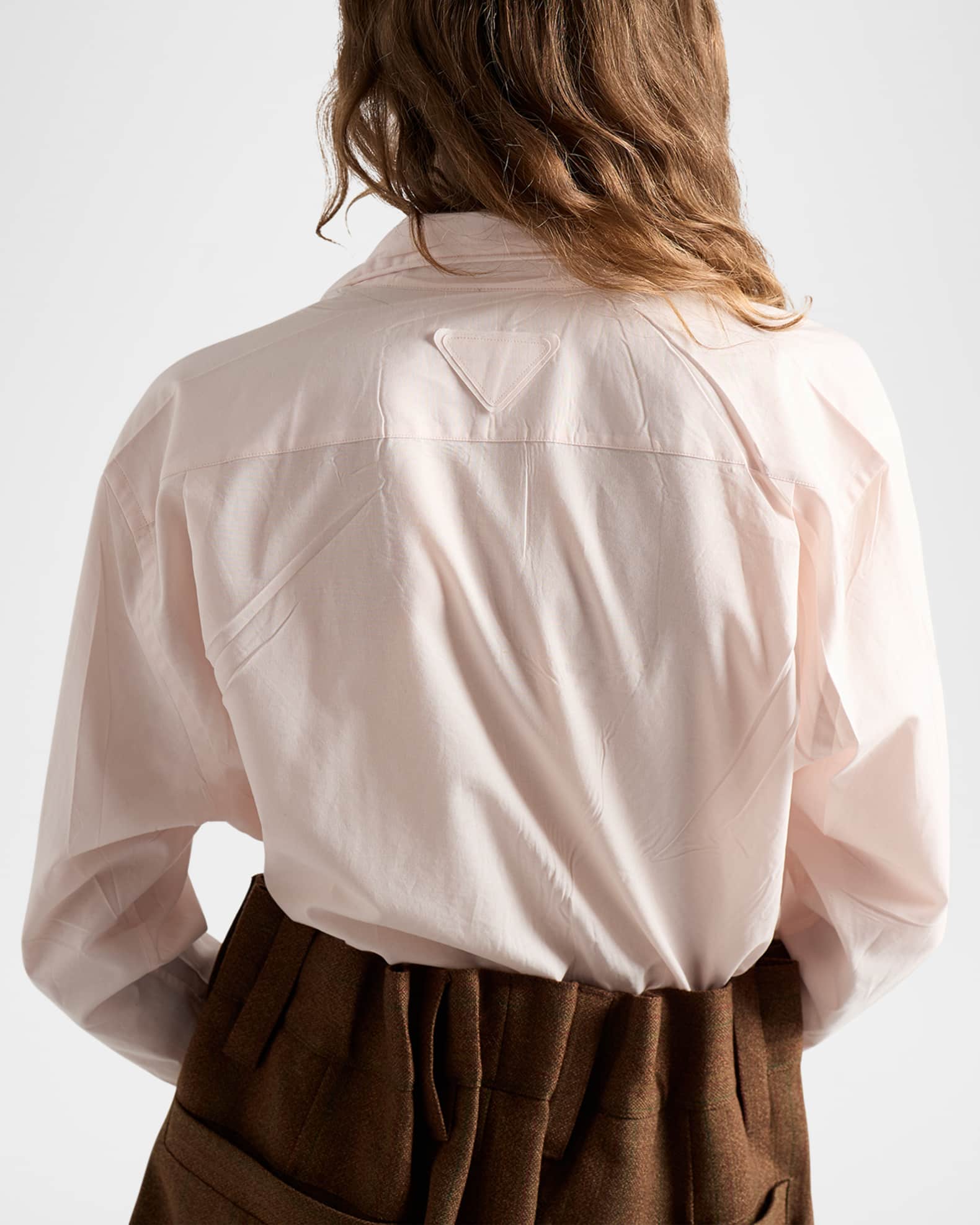 PRADA / シルク混ブラウス/長袖シャツ/38/シルク/コットン Prada Lace Gathered Cotton Collared Shirt | Neiman Marcus