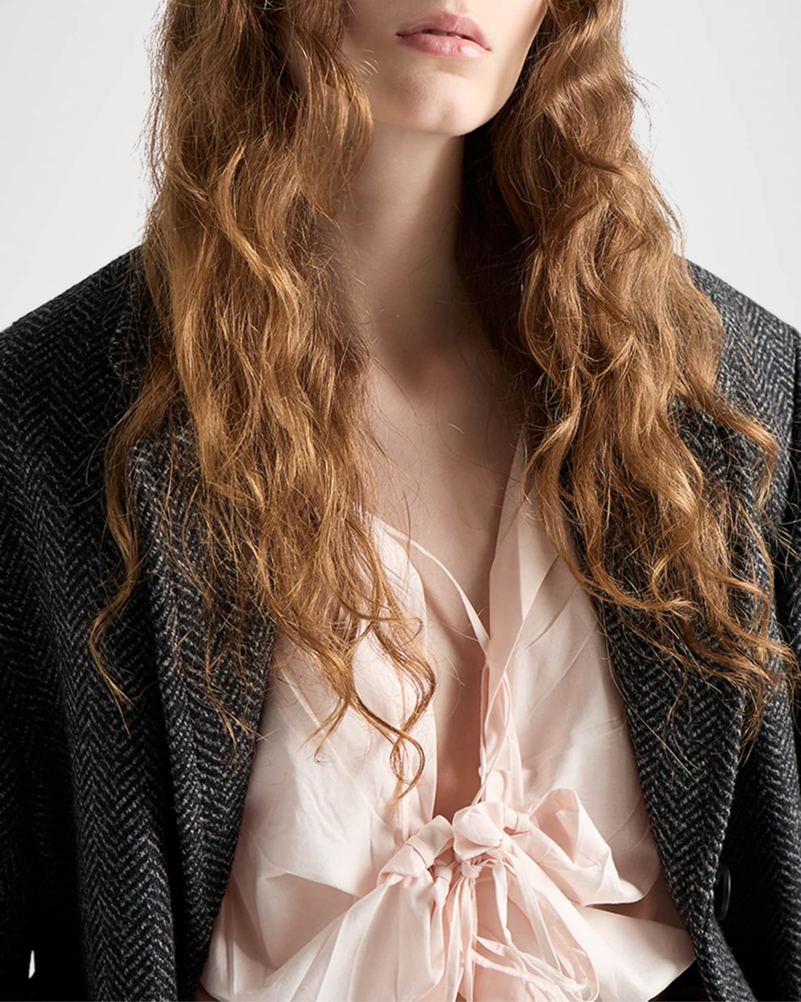 Prada Lace Gathered Cotton Collared Shirt | Neiman Marcus