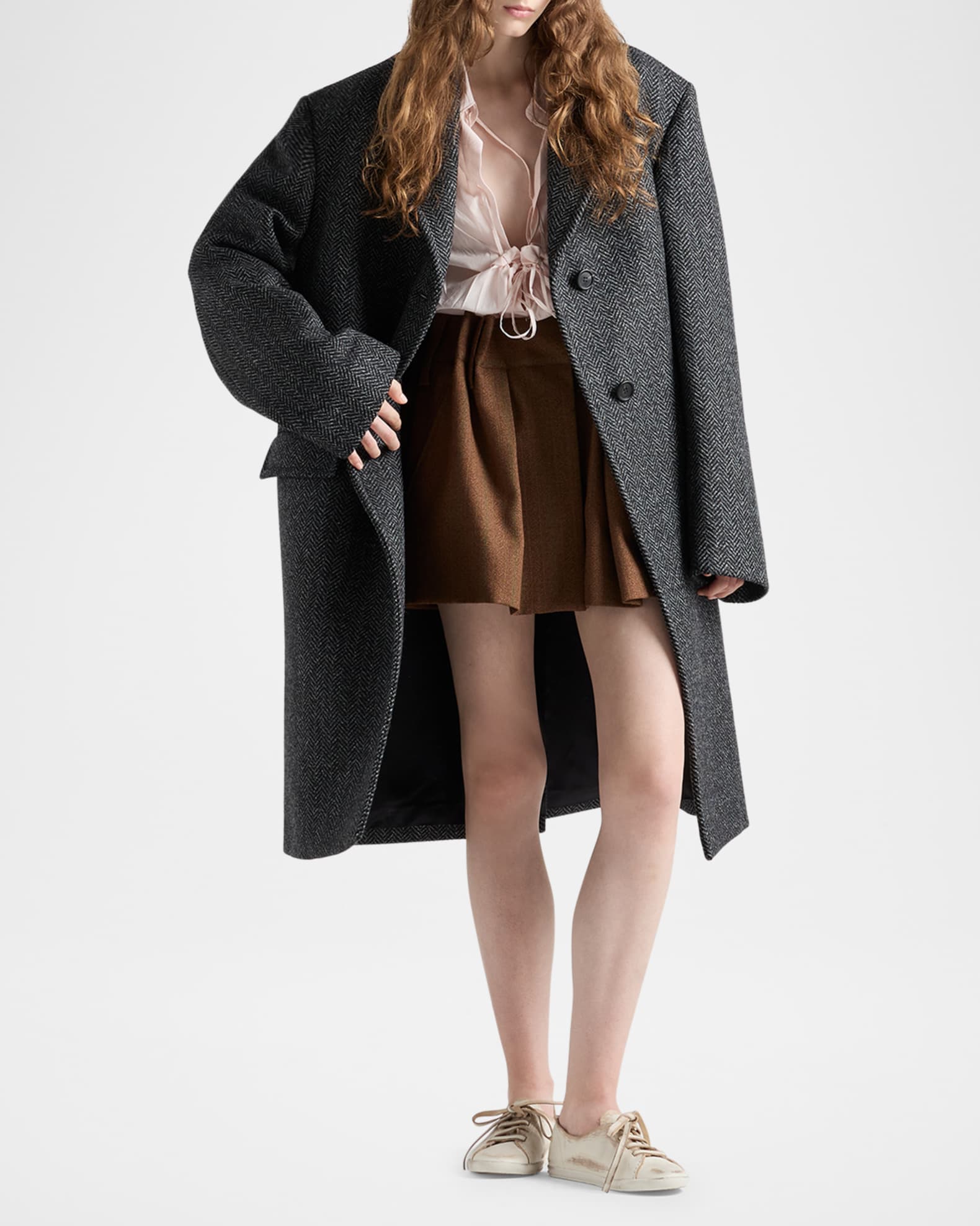 Prada Lace Gathered Cotton Collared Shirt | Neiman Marcus