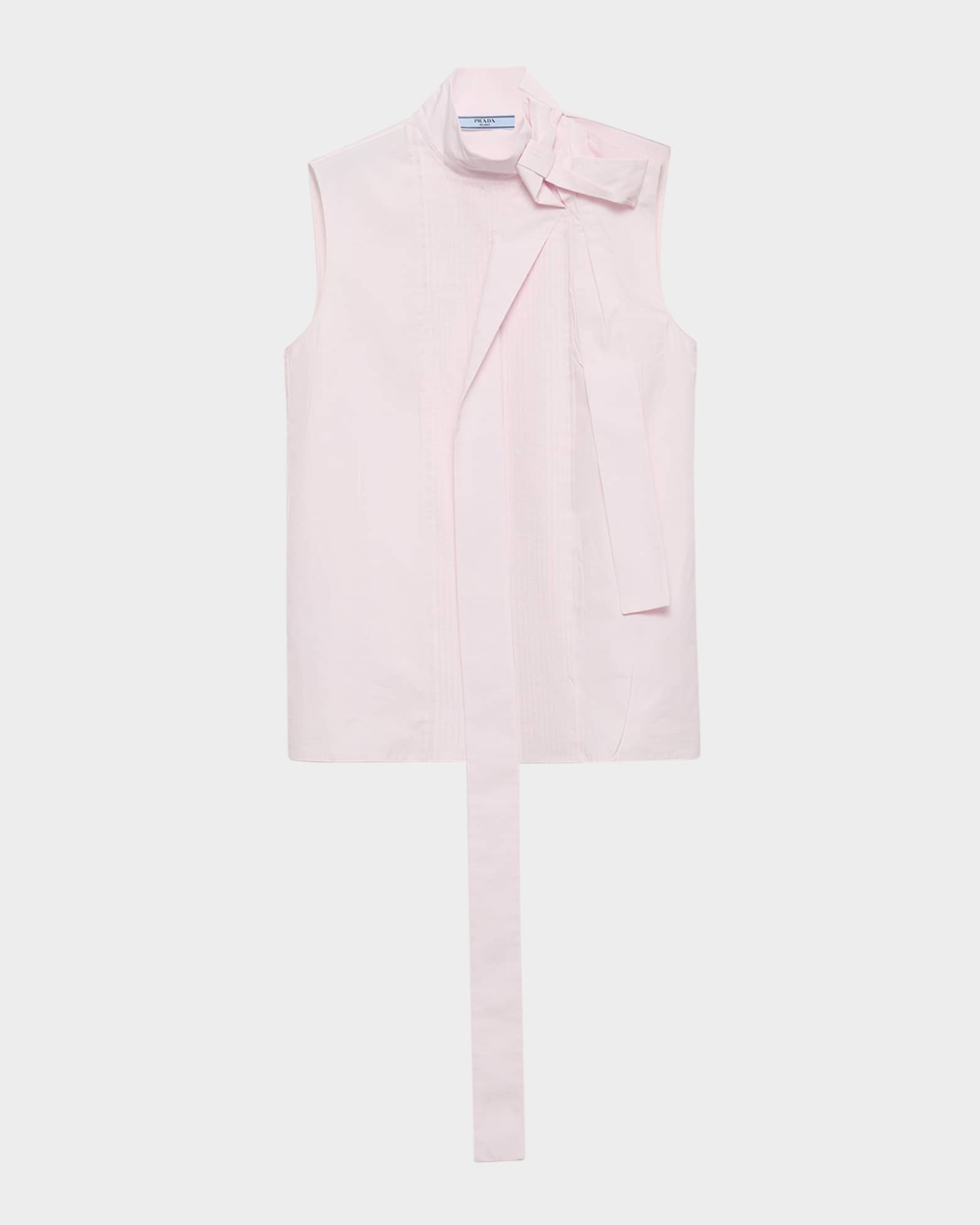 Bow Pleated Poplin Sleeveless Top 0