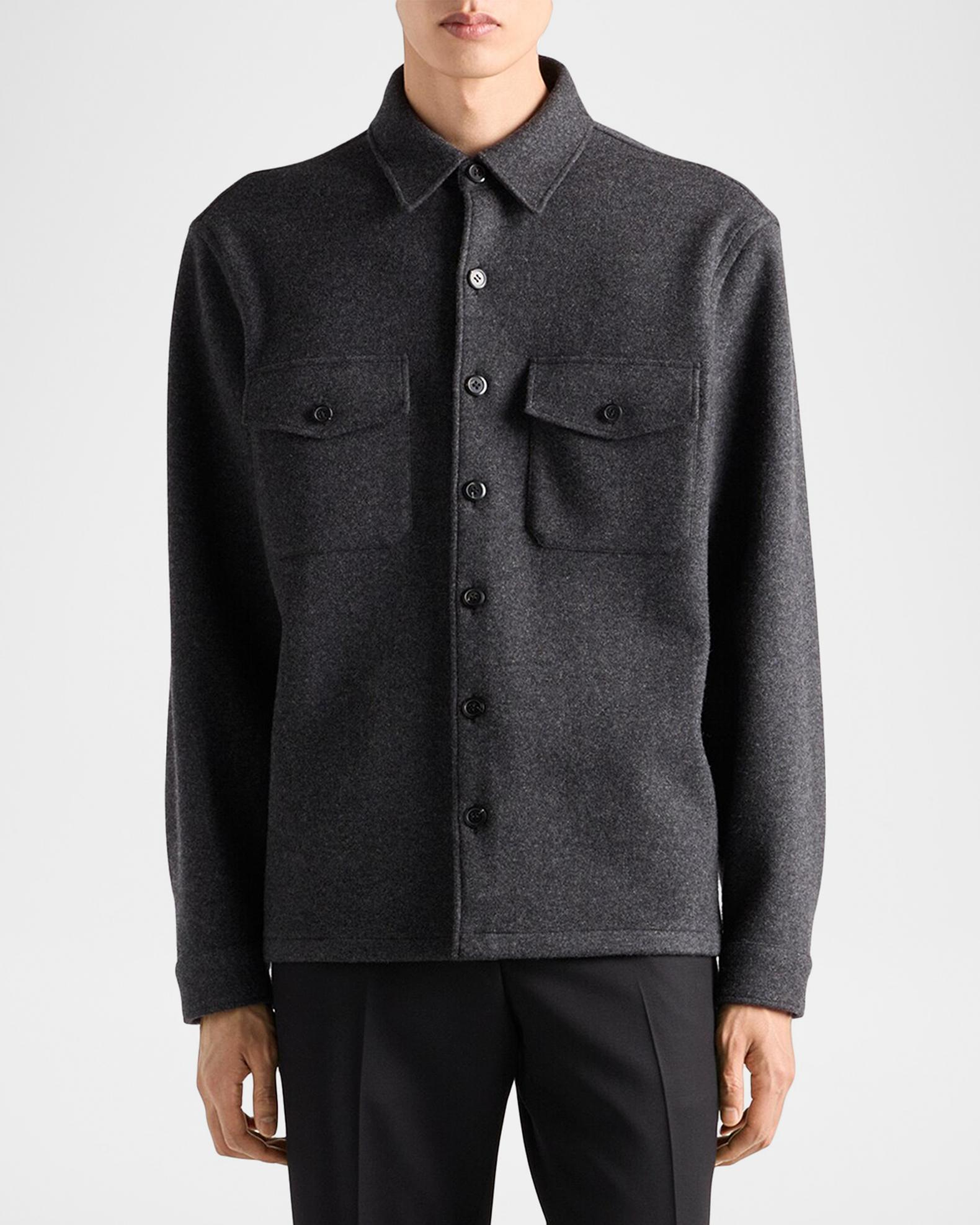 Prada Men's Wool-Blend Button-Down Shirt | Neiman Marcus
