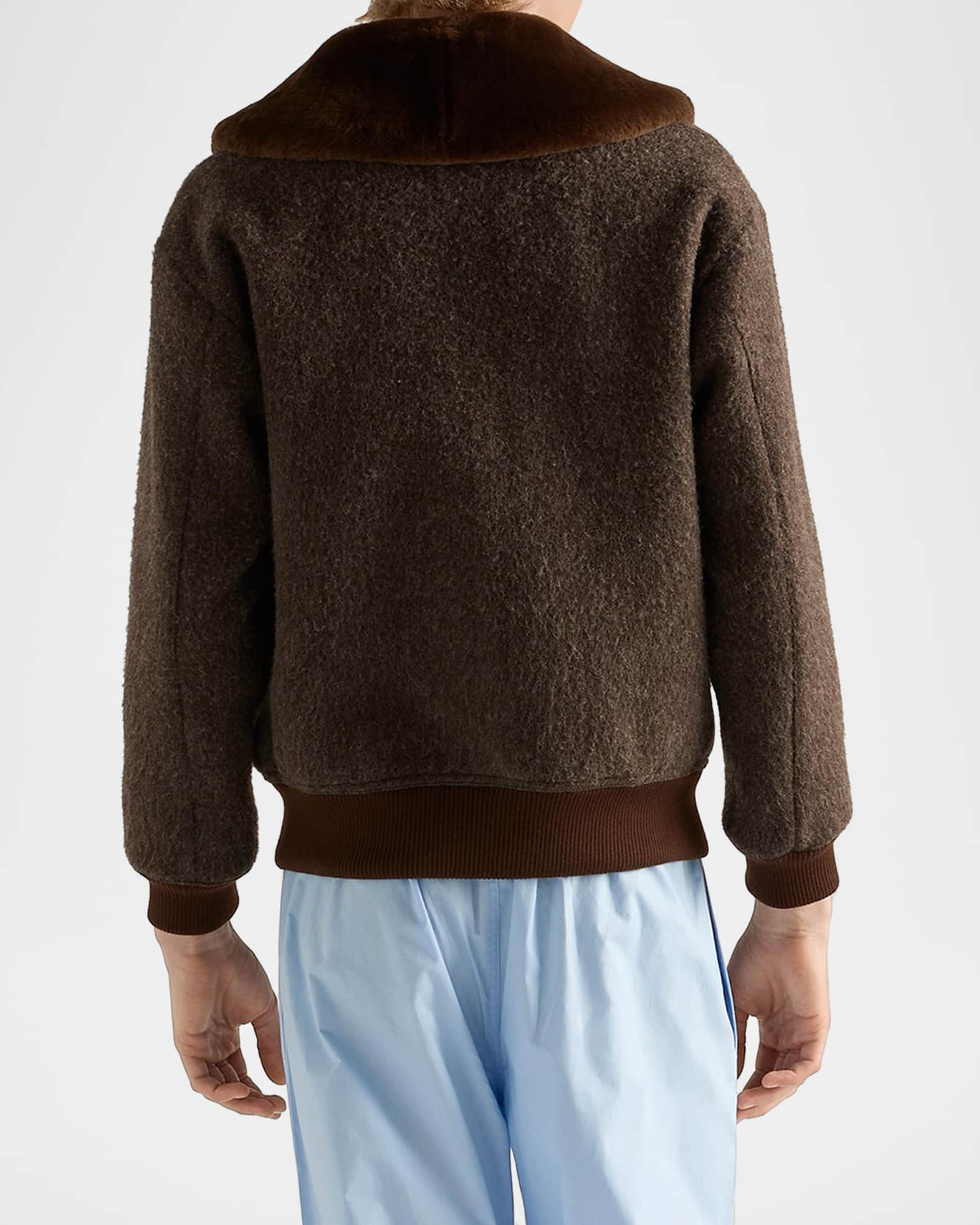 Prada Men's Wool Blouson Jacket With Sheep Shearling Collar