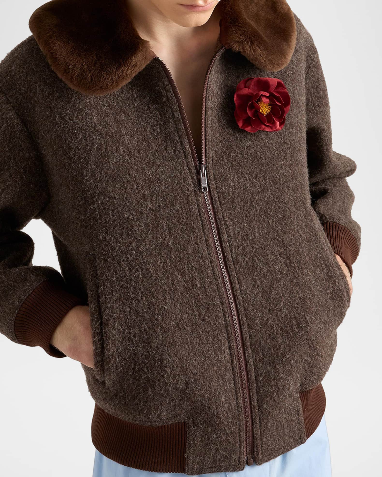 Prada Men's Wool Blouson Jacket With Sheep Shearling Collar