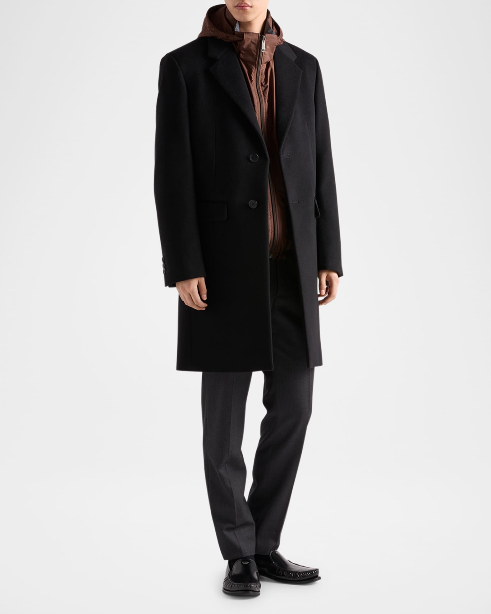 Prada Men's Single-Breasted Wool-Cashmere Coat | Neiman Marcus