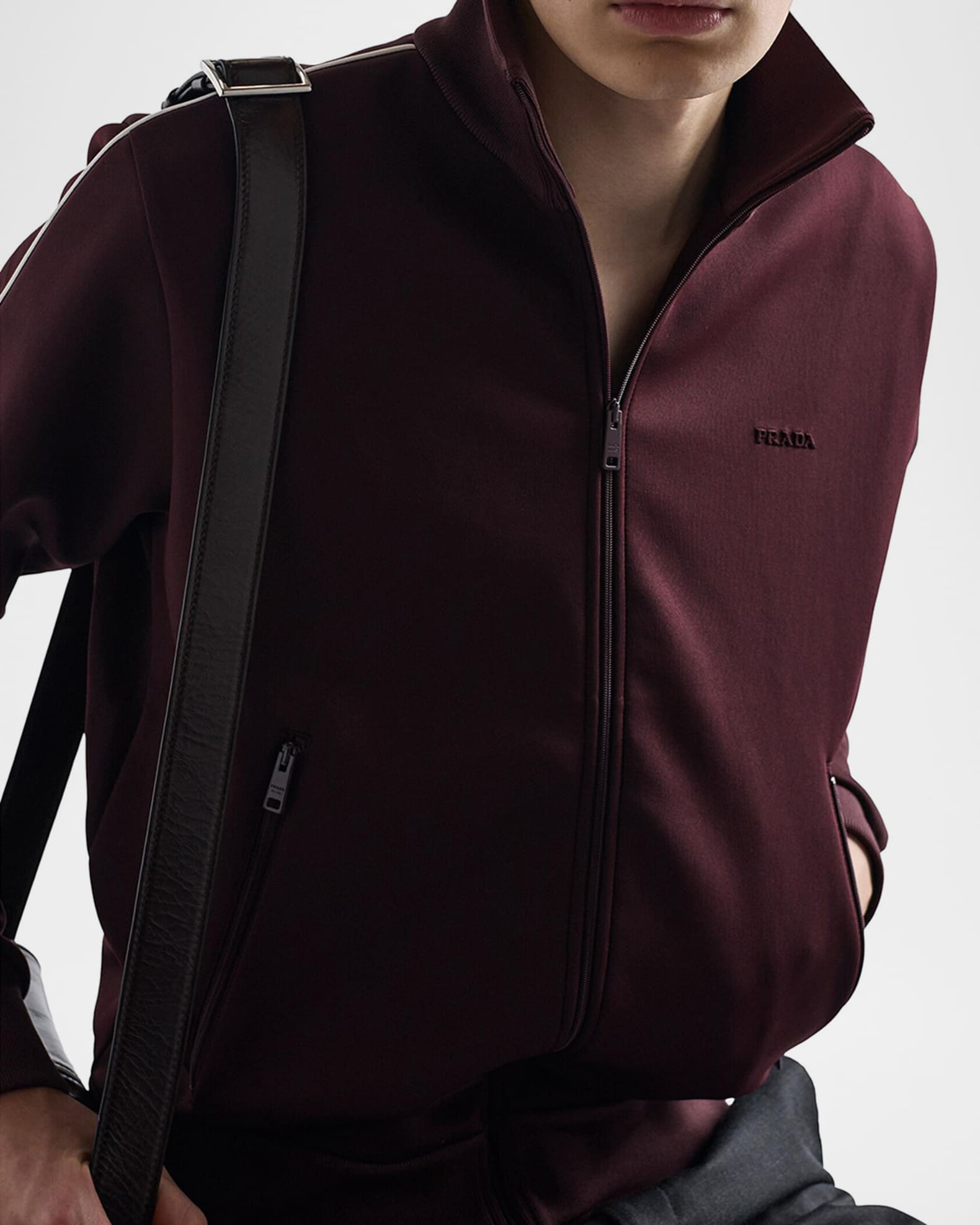 Prada Men's Technical Fabric Zip Track Jacket | Neiman Marcus