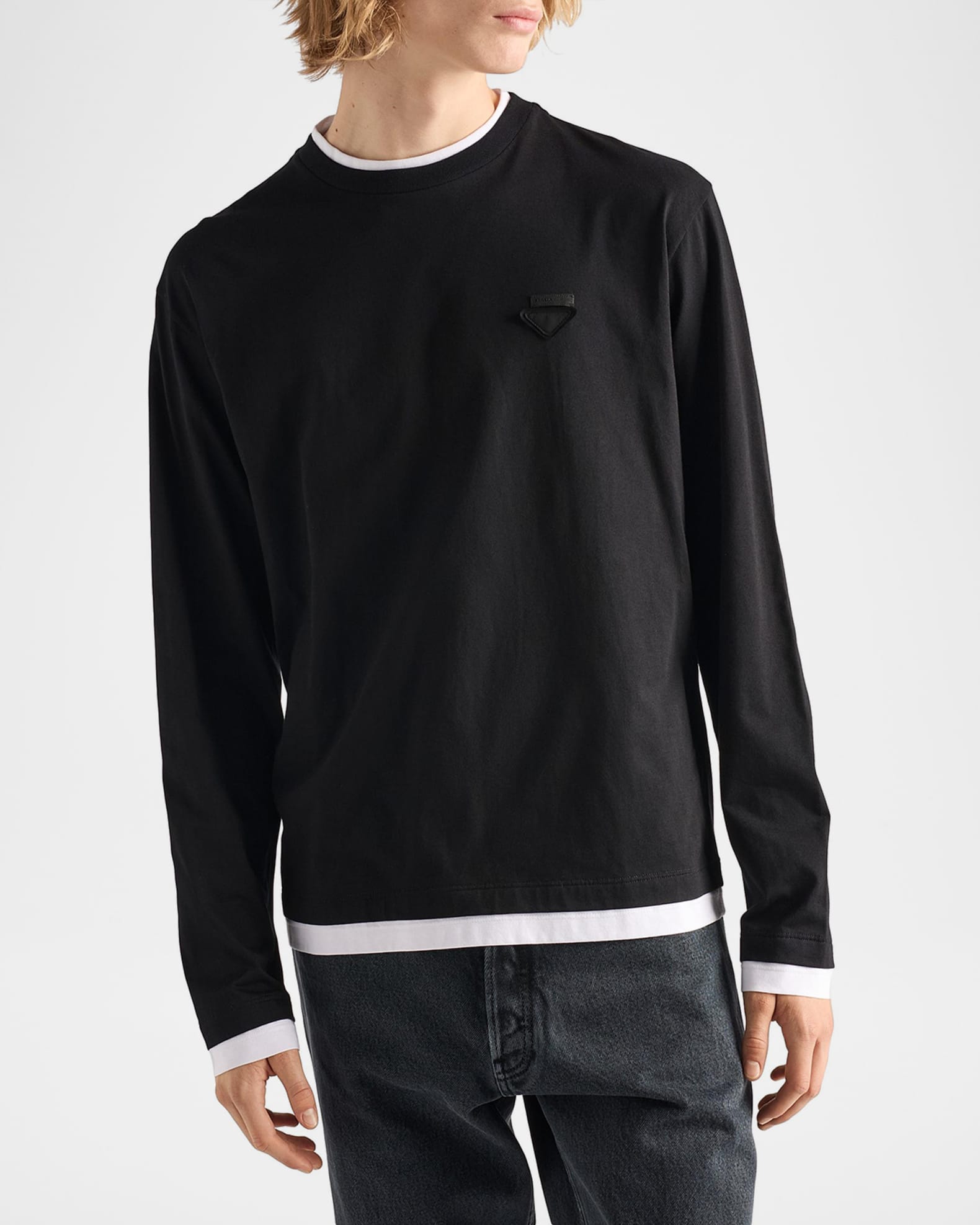 Prada Men's Layered Long-Sleeve Cotton T-Shirt | Neiman Marcus