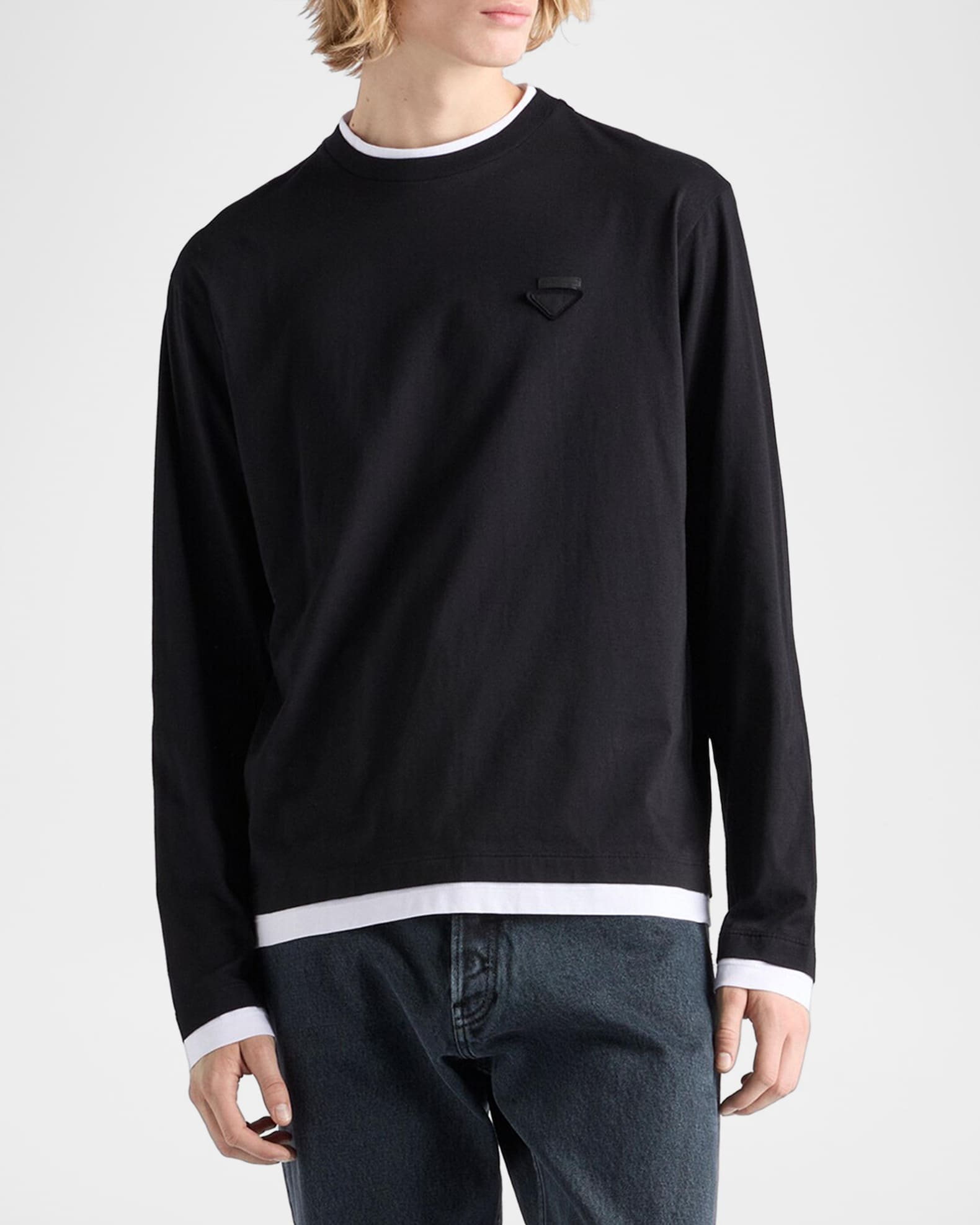 Prada Men's Layered Long-Sleeve Cotton T-Shirt | Neiman Marcus