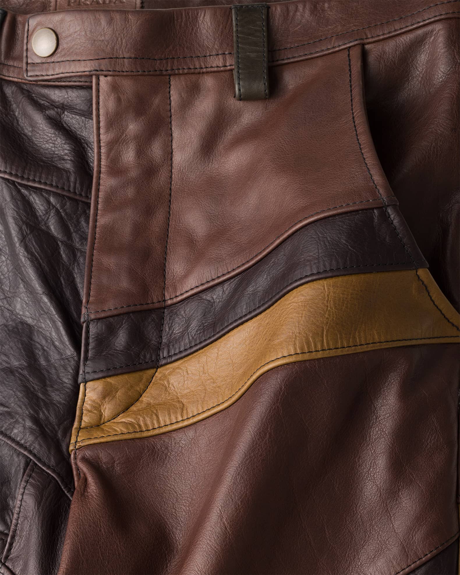 Prada Men's Patchwork Leather Straight-Leg Pants | Neiman Marcus