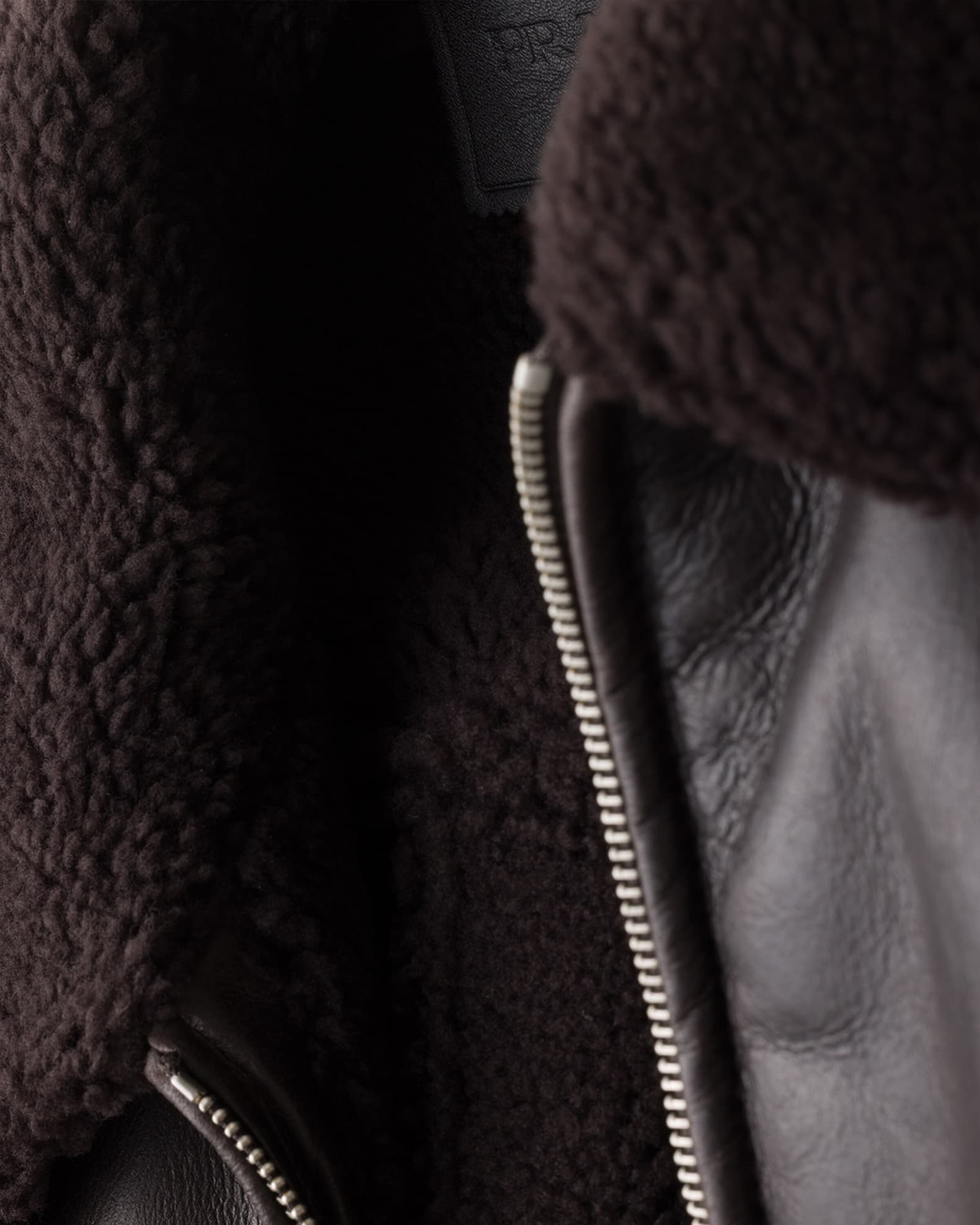 Prada Men's Leather And Sheep-Shearling Collar Aviator Jacket