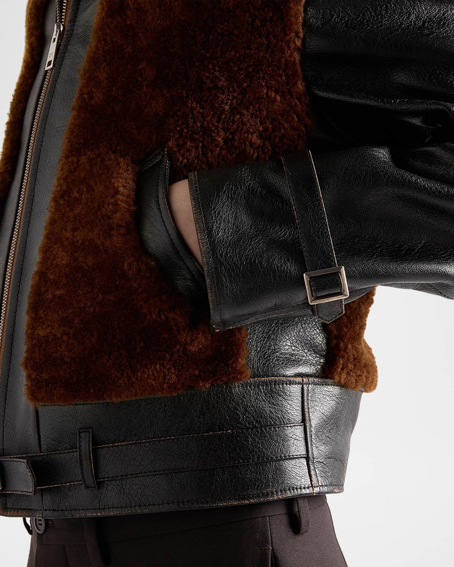 Prada Men's Leather And Sheep Shearling Belted Jacket | Neiman Marcus