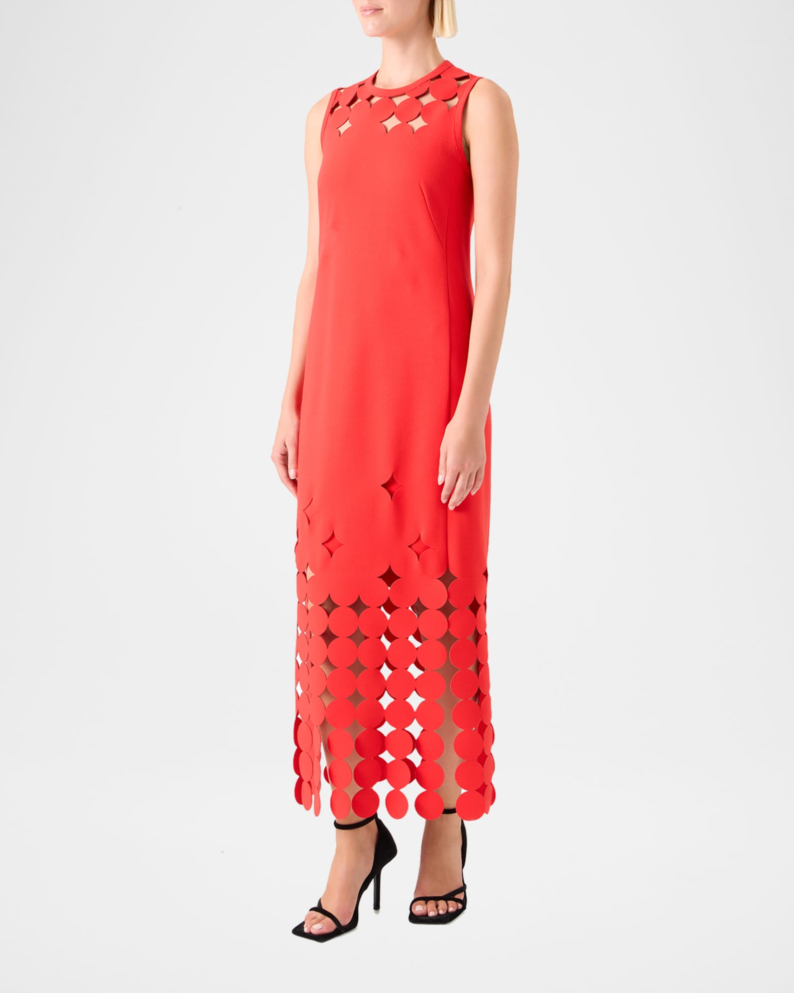 akris punto red dress Akris Punto Sleeveless Belted Taffeta Midi Dress, Red, Women's, 10, Cocktail & Party Wedding Guest Dresses Sleeveless Dresses
