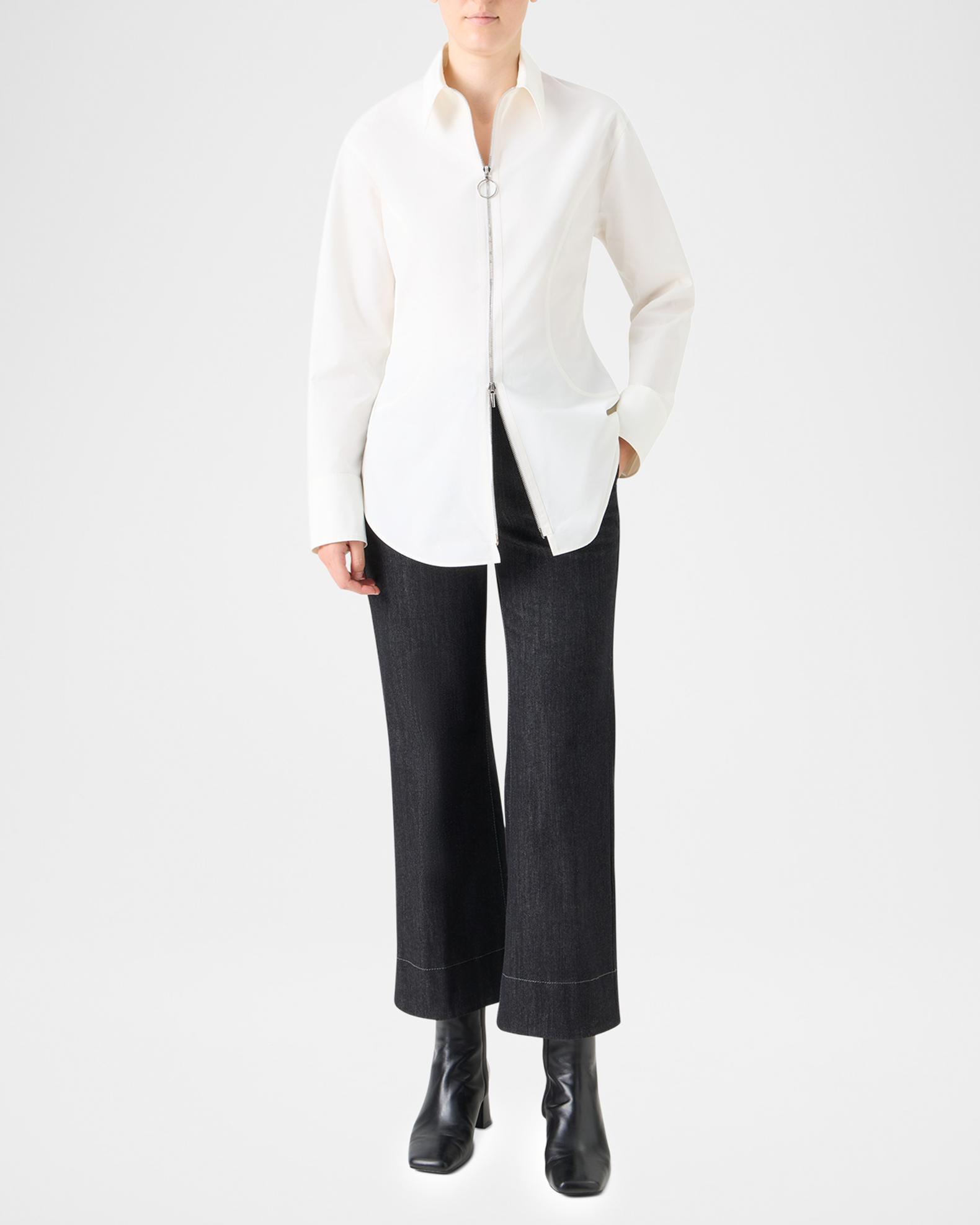 Akris punto Zip-Front Cotton Poplin Collared Shirt | Neiman Marcus