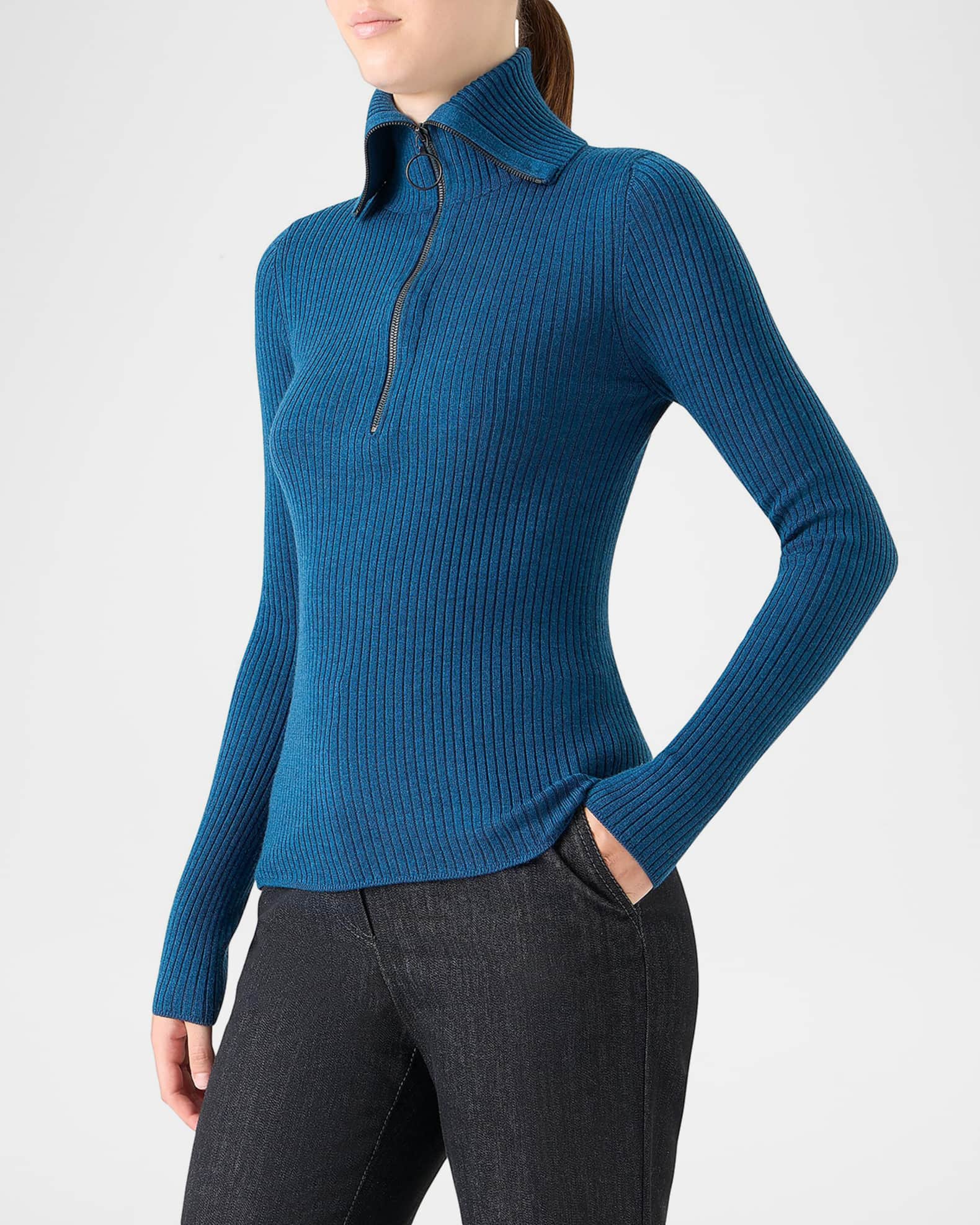 Akris punto Rib Knit Quarter-Zip Sweater | Neiman Marcus