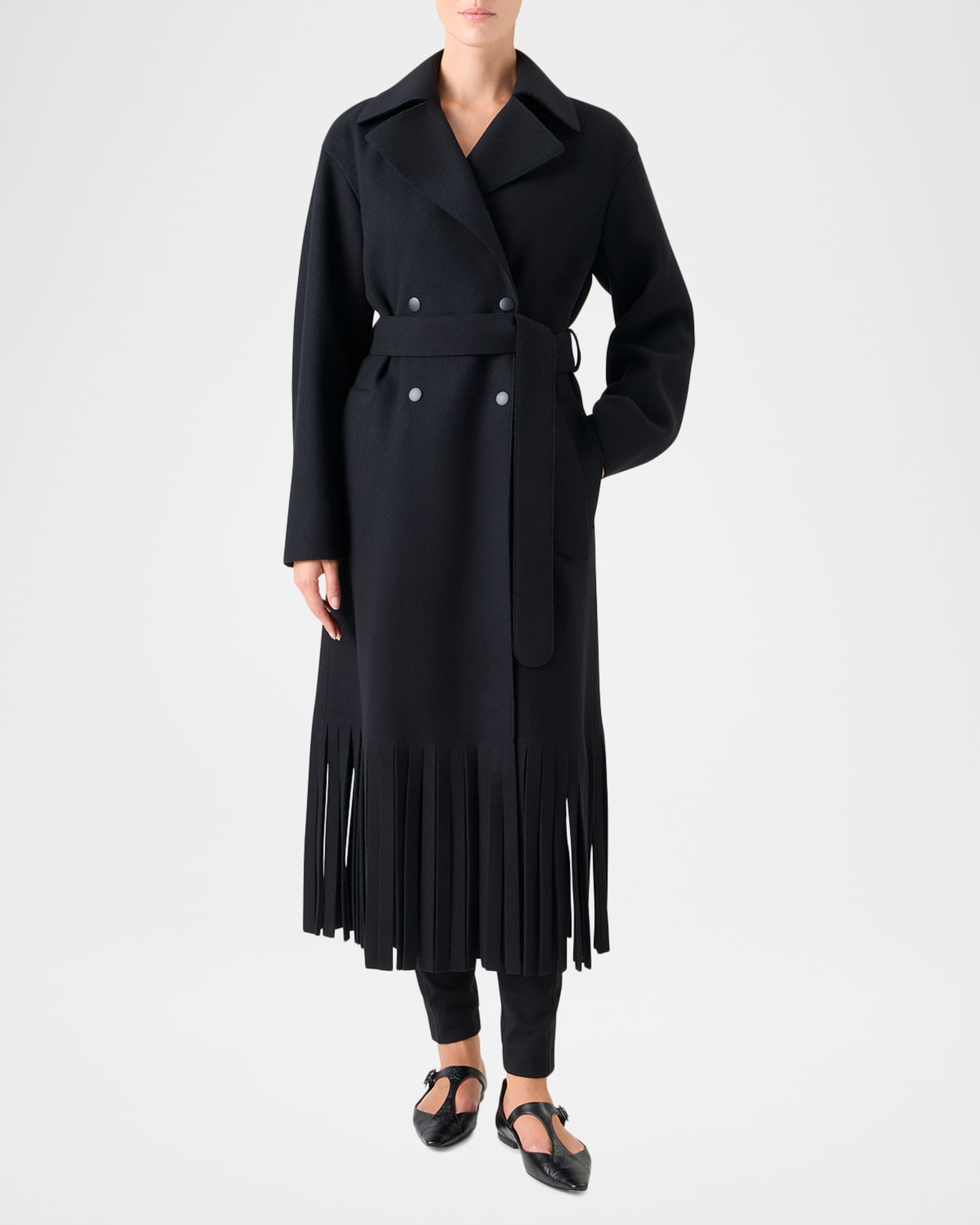 Akris punto Fringed Wool Belted Maxi Trench Coat | Neiman Marcus