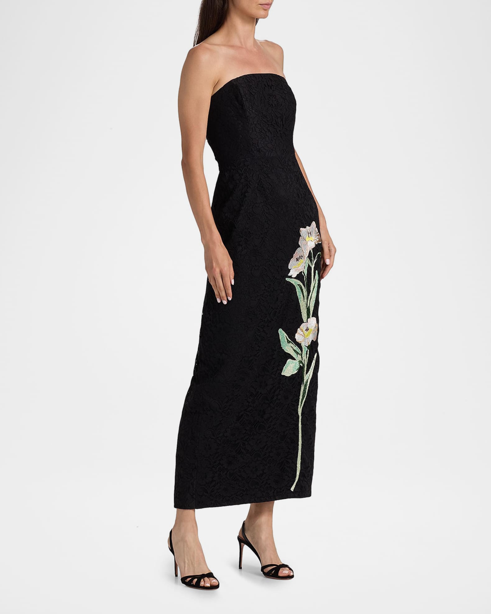 erin satin floral embroidered lace up dress Erin Satin Floral Embroidered Lace-Up Dress main image 1