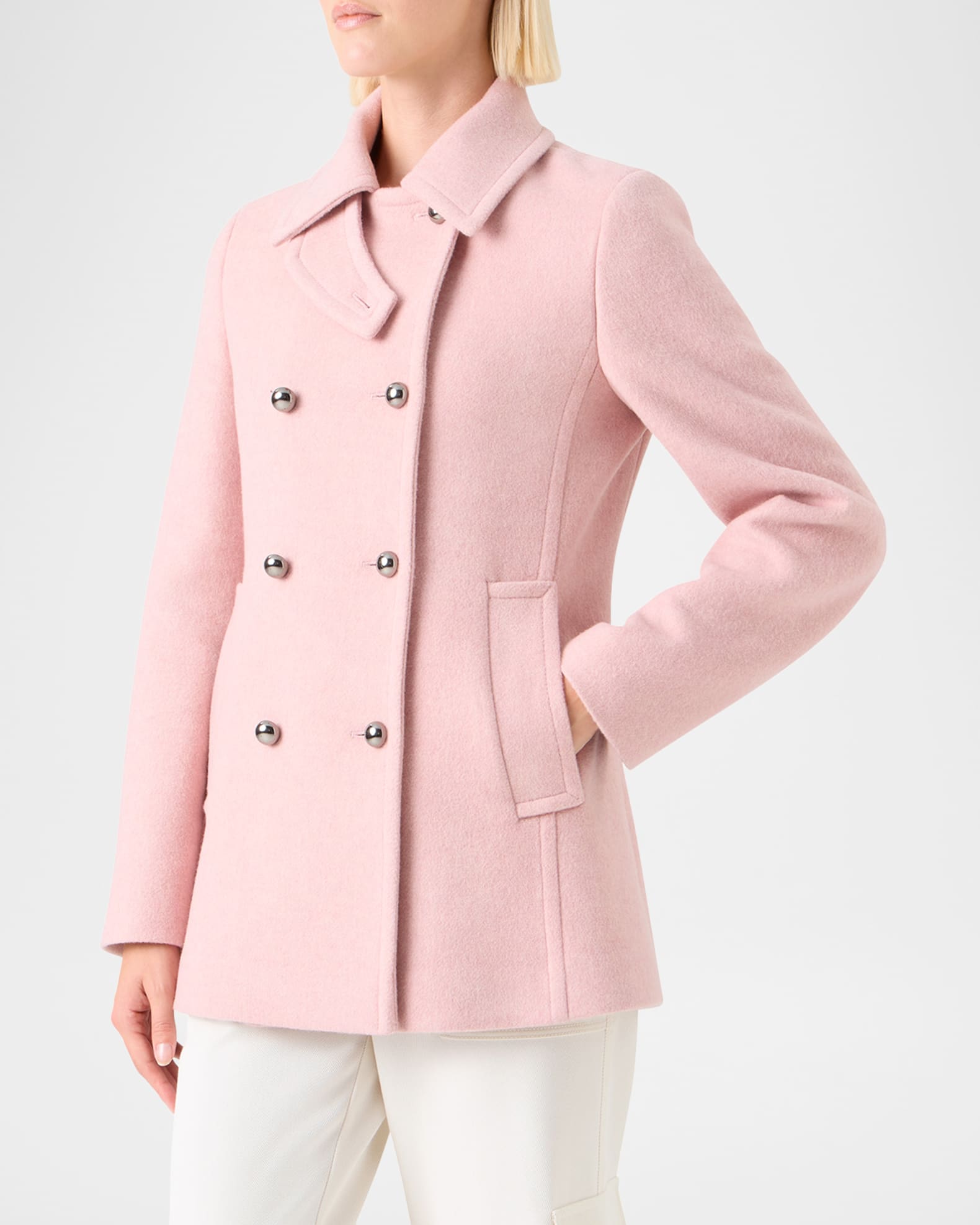 Akris punto Felted Wool Double-Breasted Peacoat | Neiman Marcus